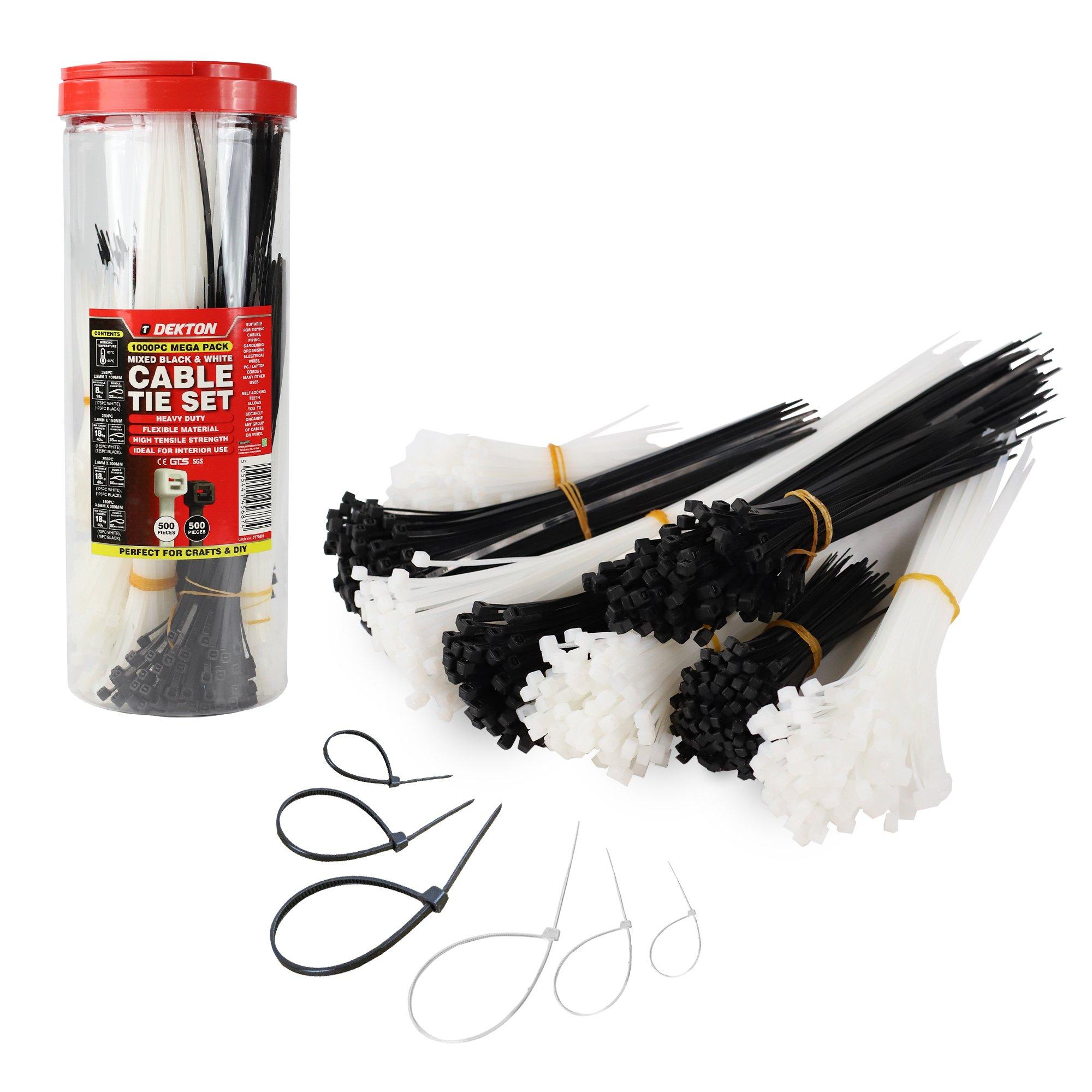 Nero/Bianco - Dekton - 1000Pc Cable Tie Set - 2