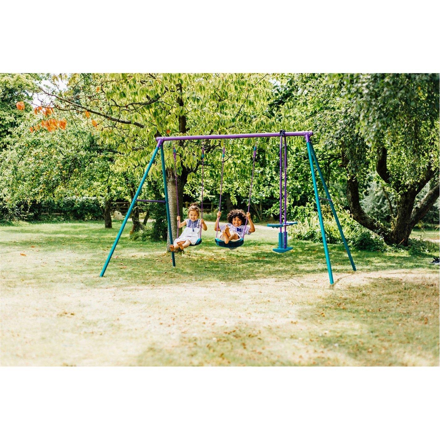 Purple/Blue - Plum Play - Jupiter Double Swing & Glider Set - Purple/Teal - 2
