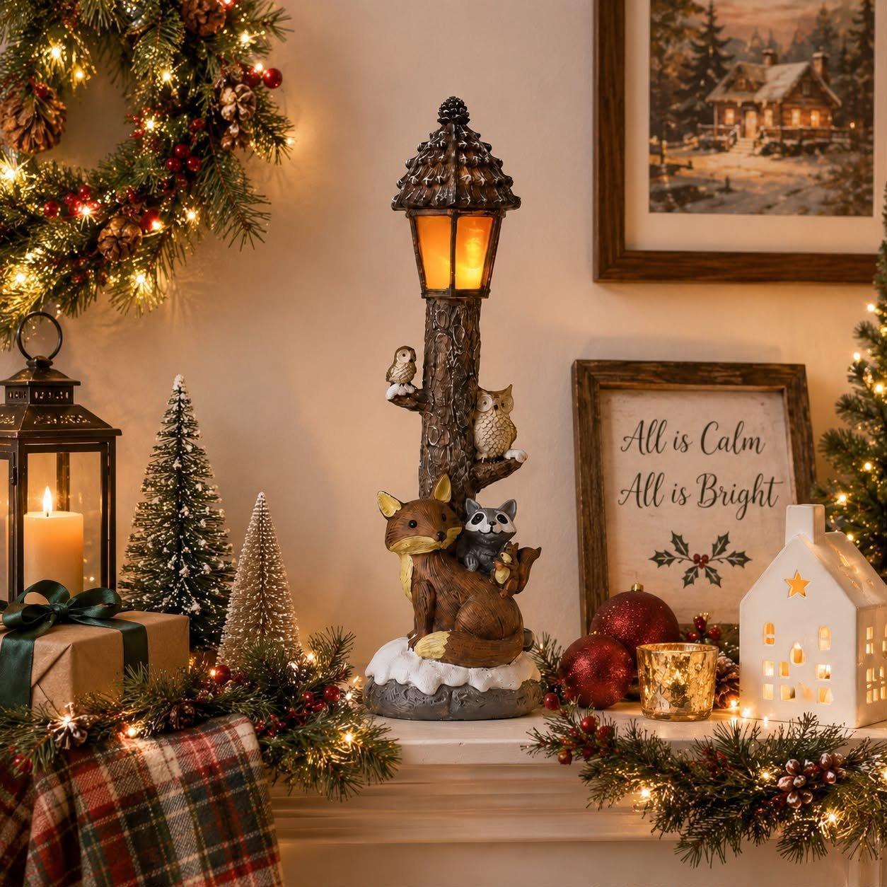 Fox - The Spirit Of Christmas - Light Up Woodland Lampost - 1