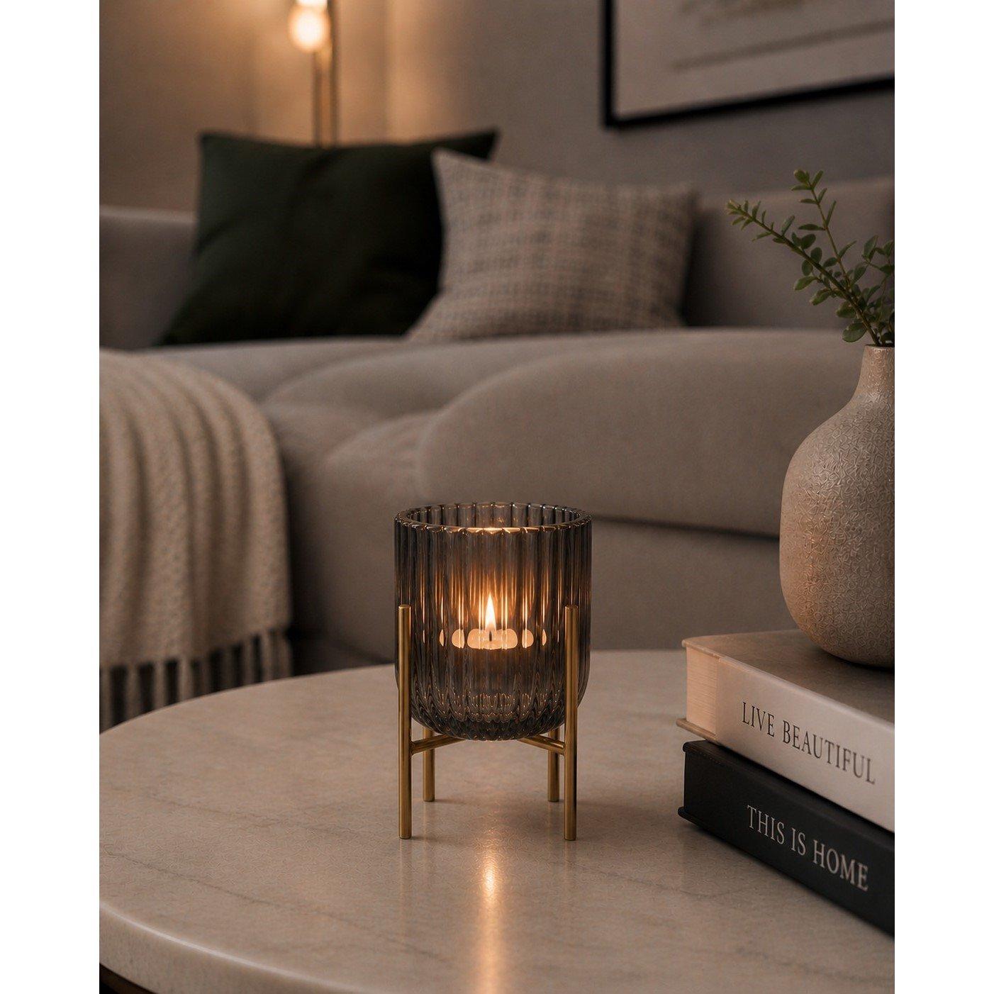 Black - Arti Casa - Candle Holder with stand 13cmx9cm - 3