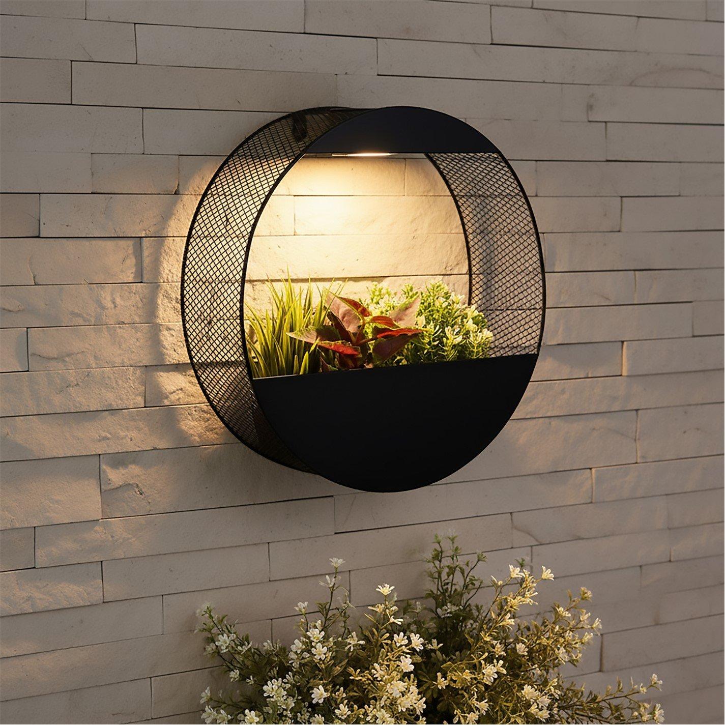 Black/Green - Streetwize - Circular Solar Wall Planter - 1