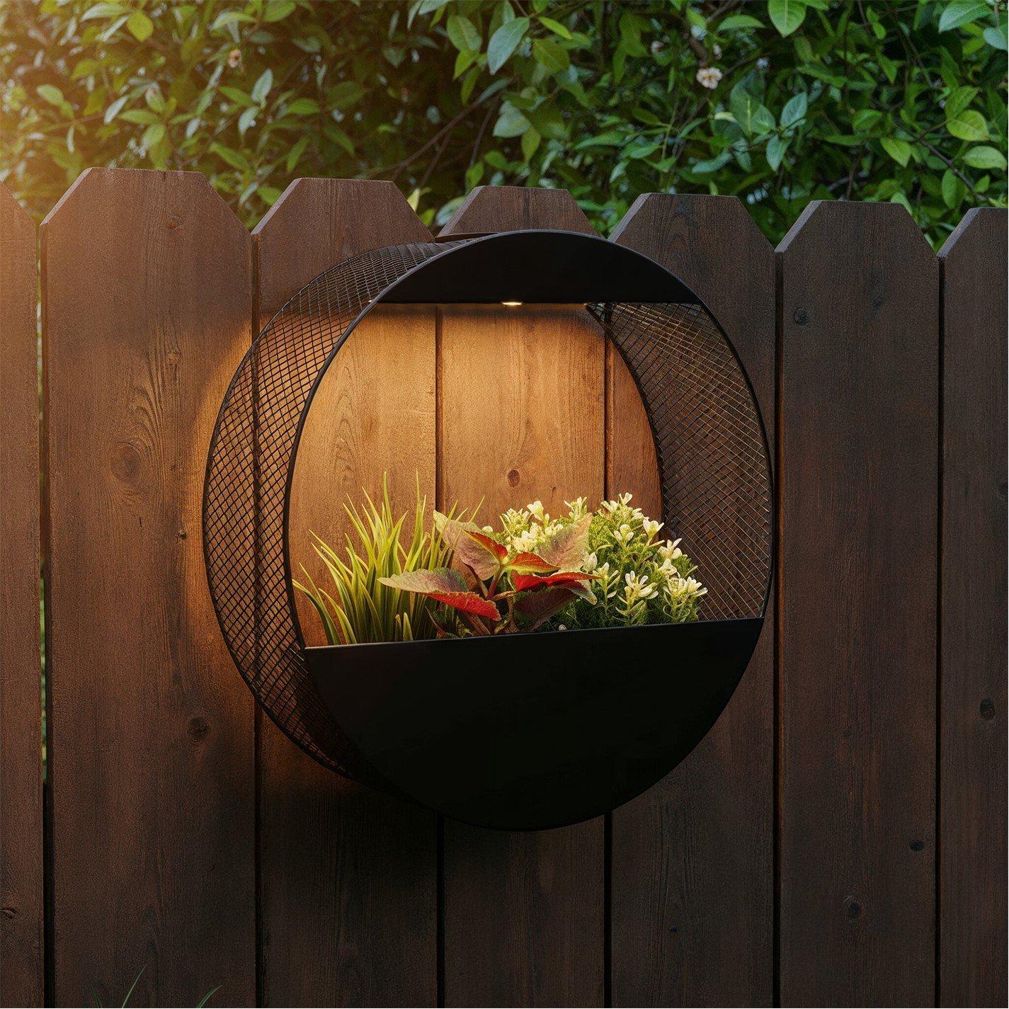 Black/Green - Streetwize - Circular Solar Wall Planter - 3