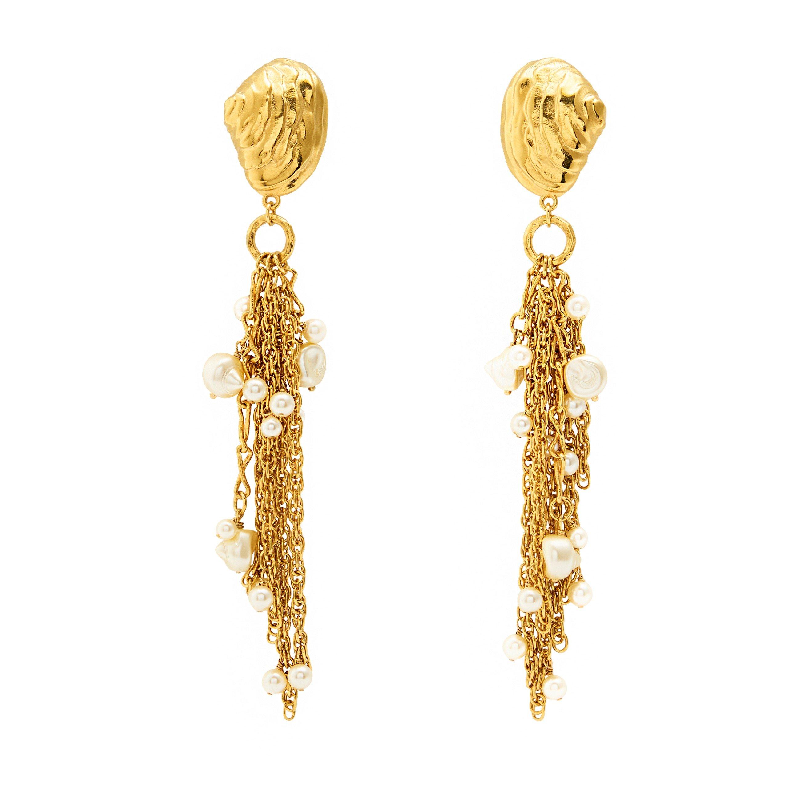 GOLD - Chloe - SHELL PEARL CHAIN DROP EARRING