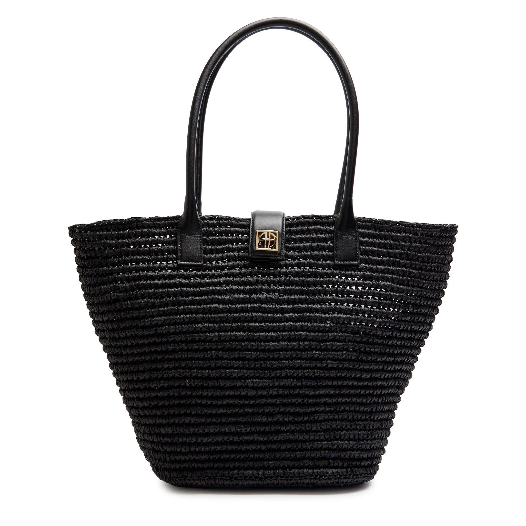 BLACK - Anine Bing - Women's Lou Monogram Straw Tote Bag