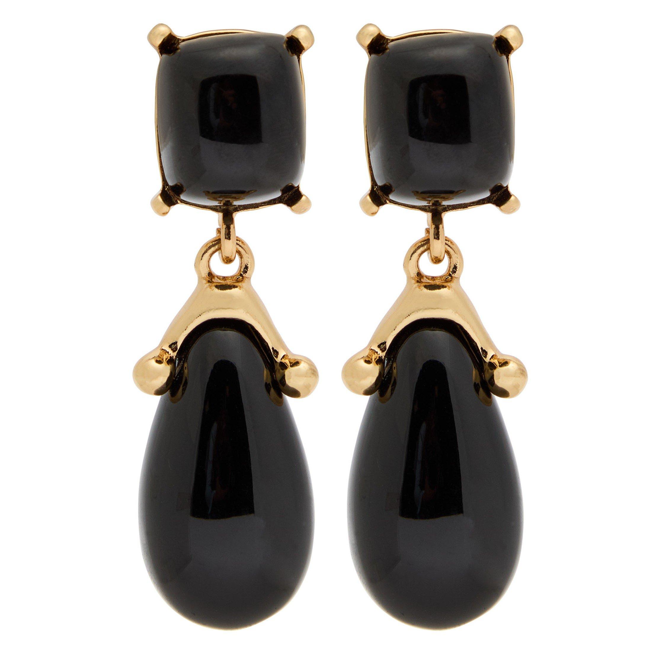 BLACK - Kenneth Jay Lane - black square top and drop clip - 1