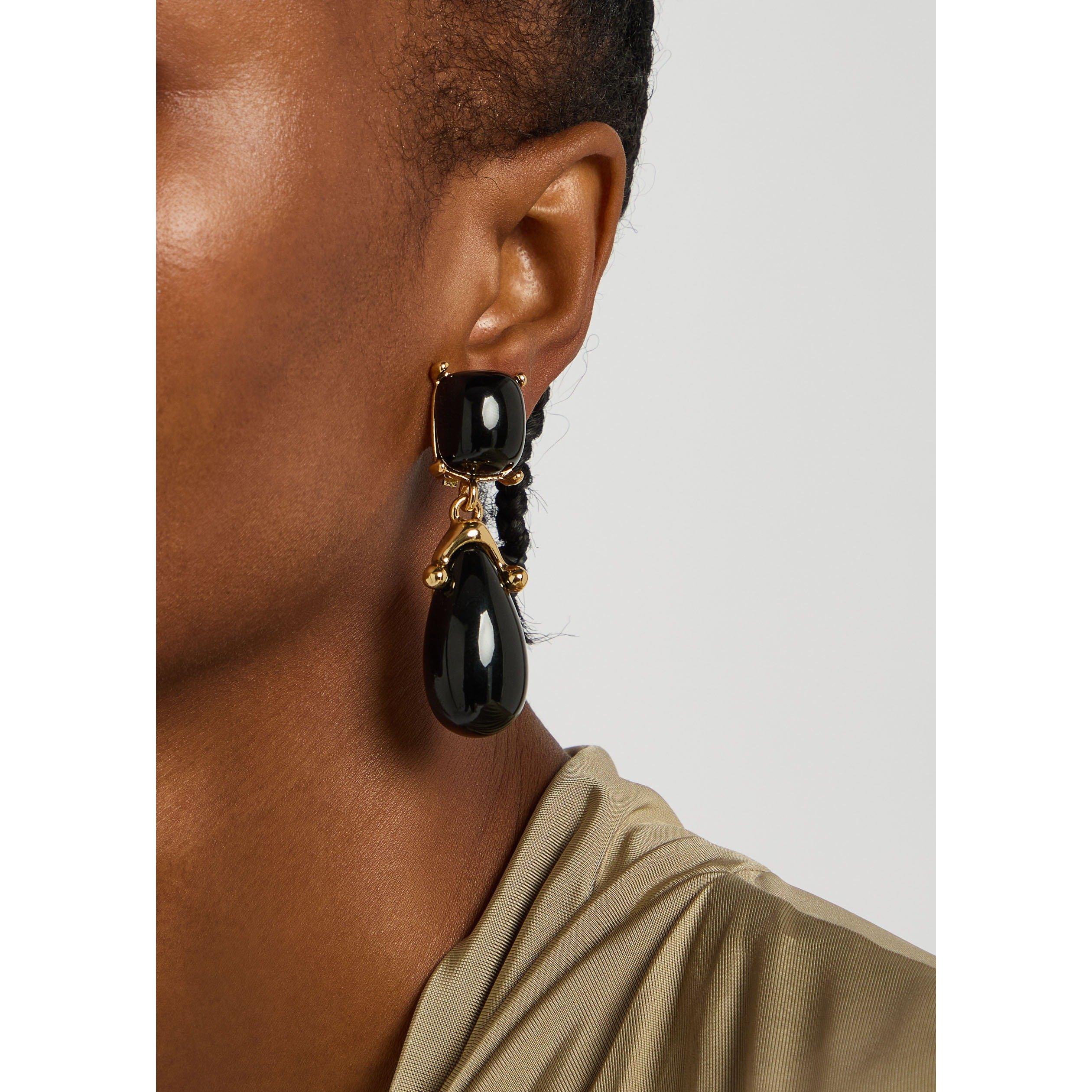 BLACK - Kenneth Jay Lane - black square top and drop clip - 3