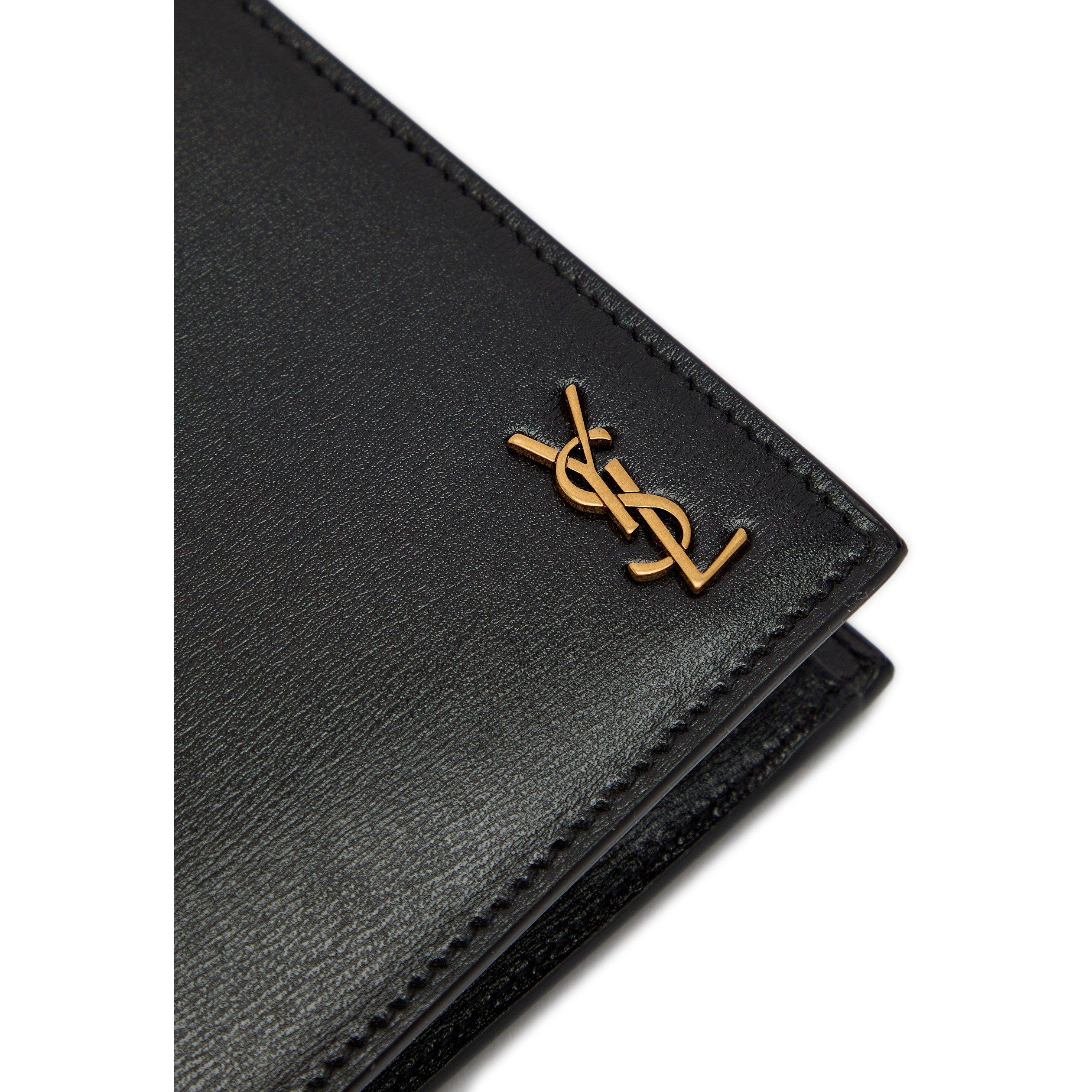 BLACK - Saint Laurent - Men's Tiny Leather Logo Billfold Wallet - 4