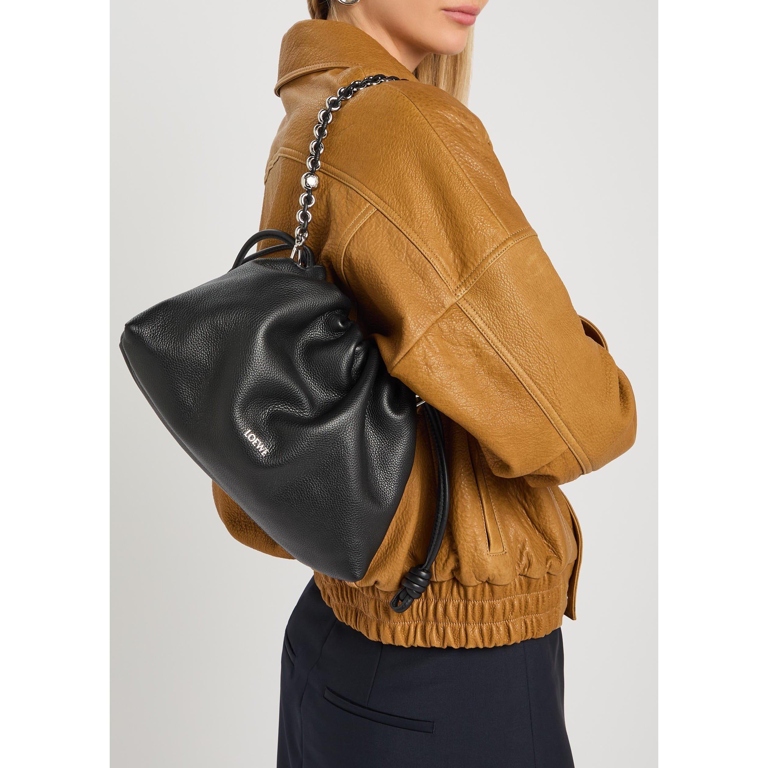 BLACK - Loewe - Women's Flamenco Medium Leather Shoulder Bag - 6