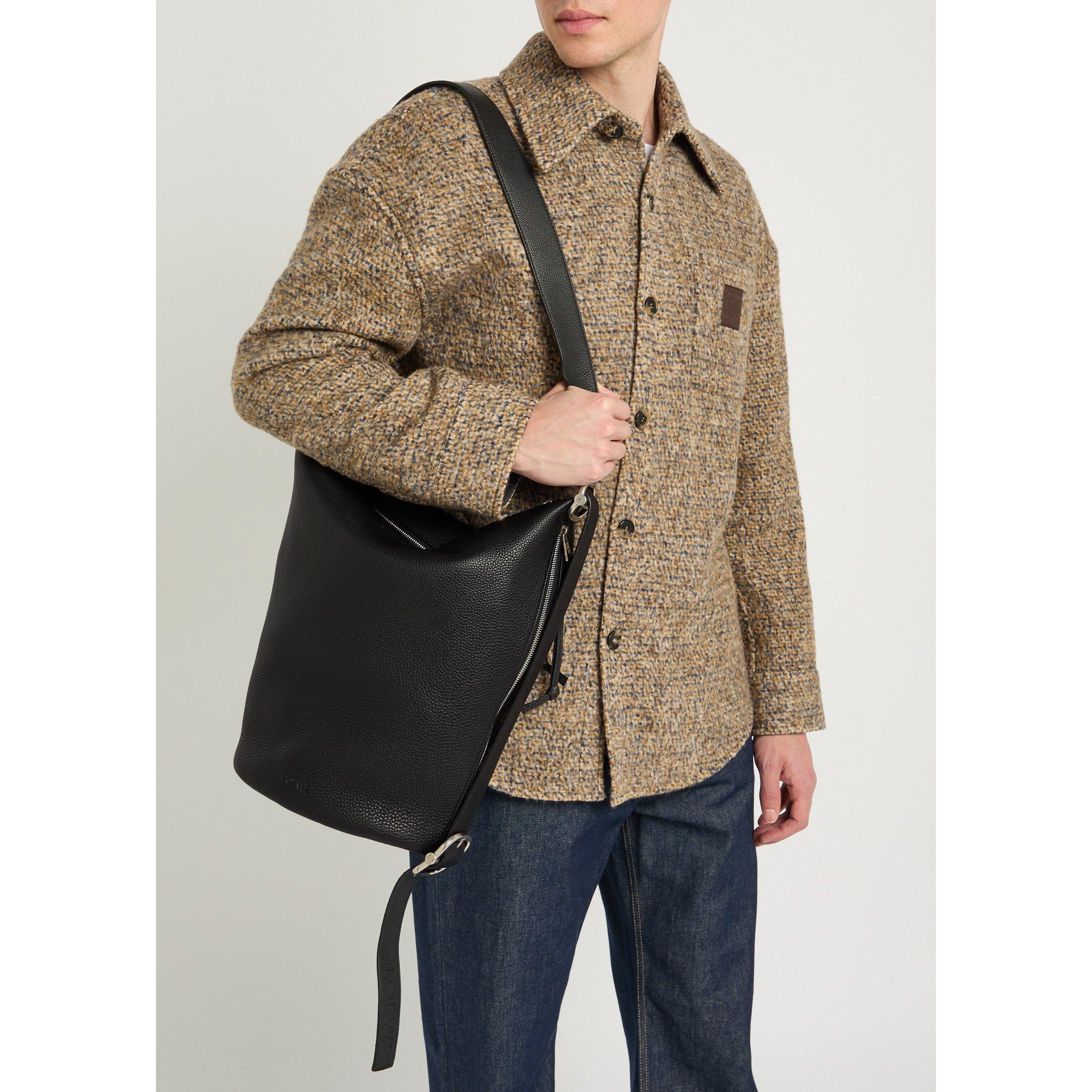 BLACK - LOEWE - Men's Loop Medium Leather Bucket Bag - 3