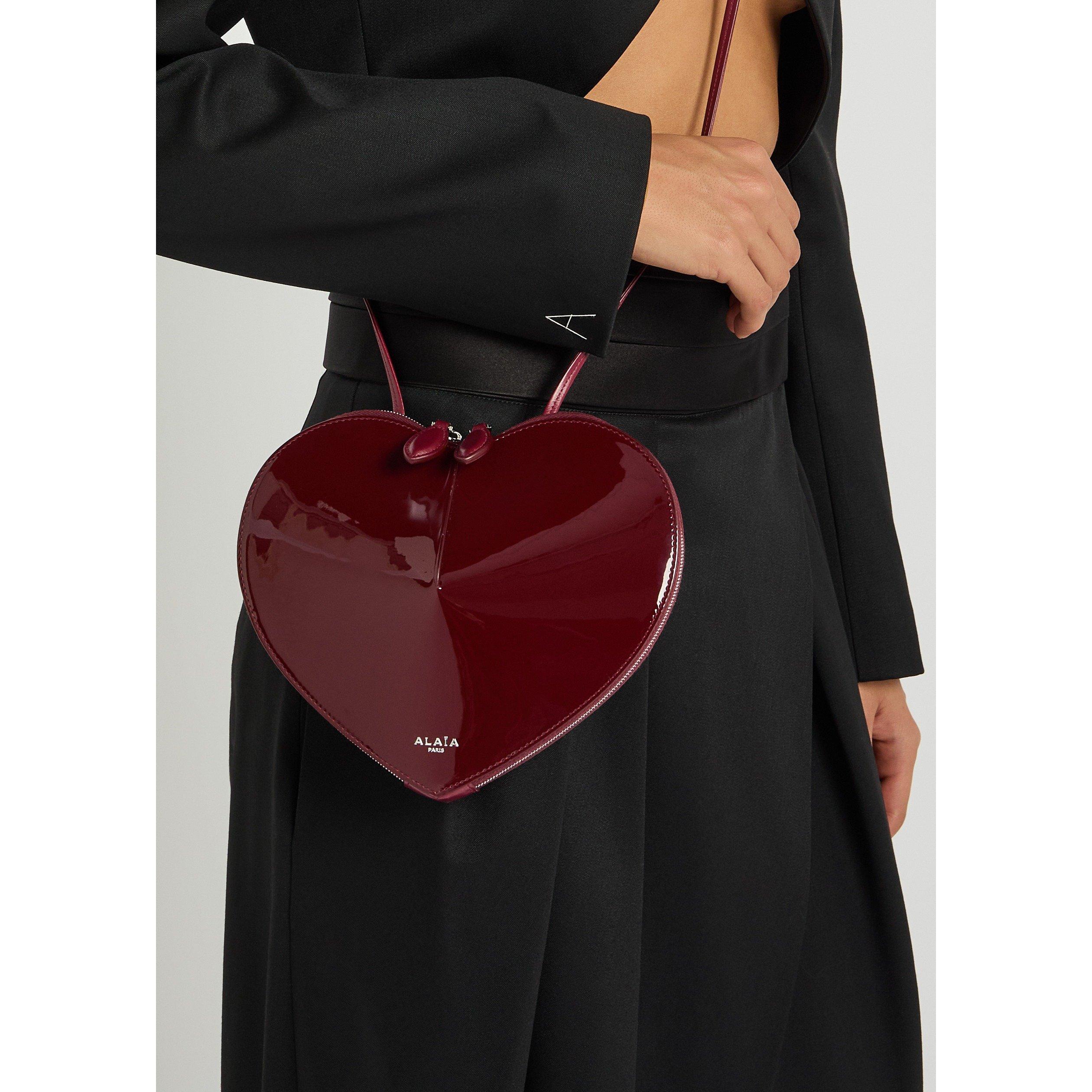BURGUNDY - Alaia - Women's Le Coeur Patent Leather Cross-Body Bag - 3