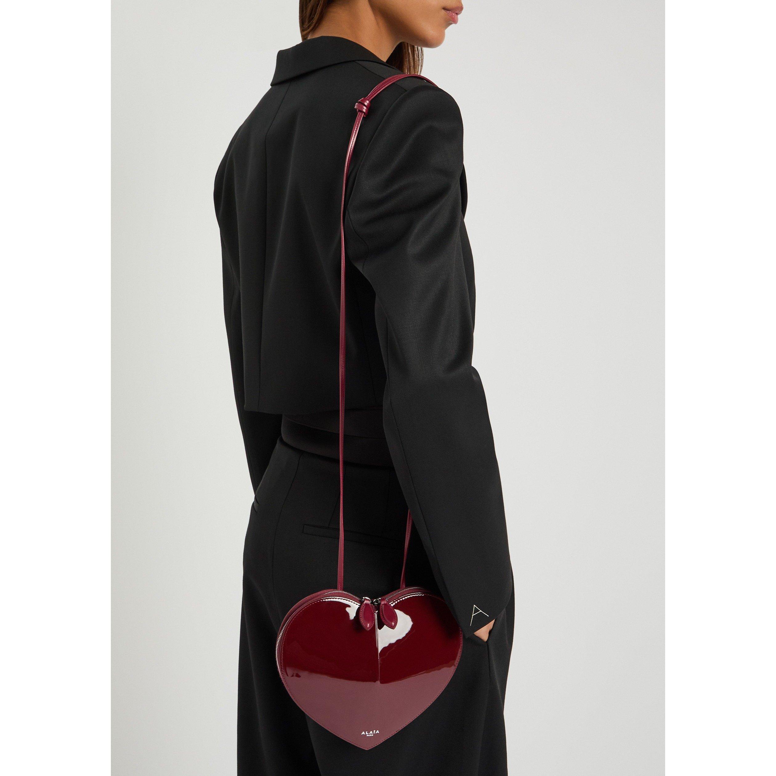 BURGUNDY - Alaia - Women's Le Coeur Patent Leather Cross-Body Bag - 6