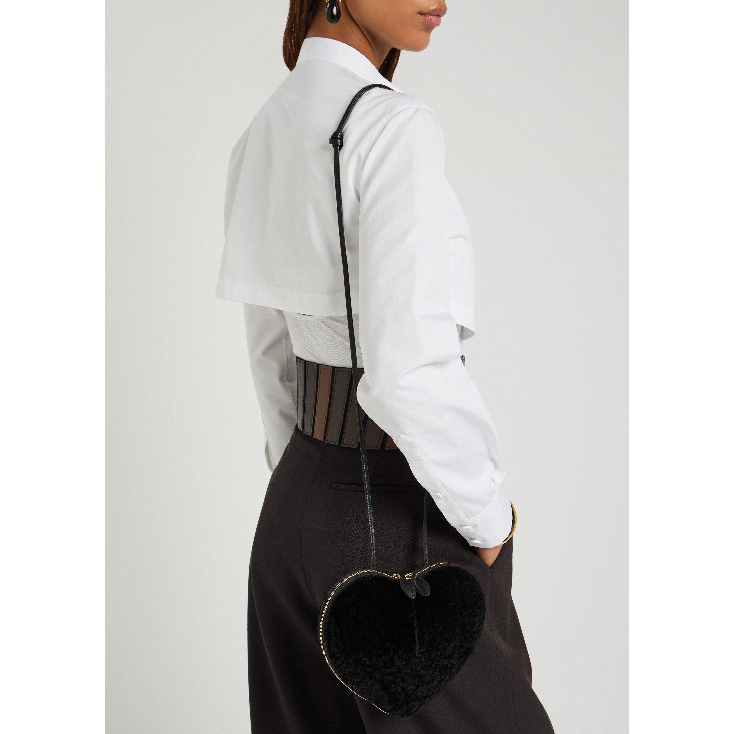 BLACK - Alaia - Women's Le Coeur Shearling Cross Body Bag - 3