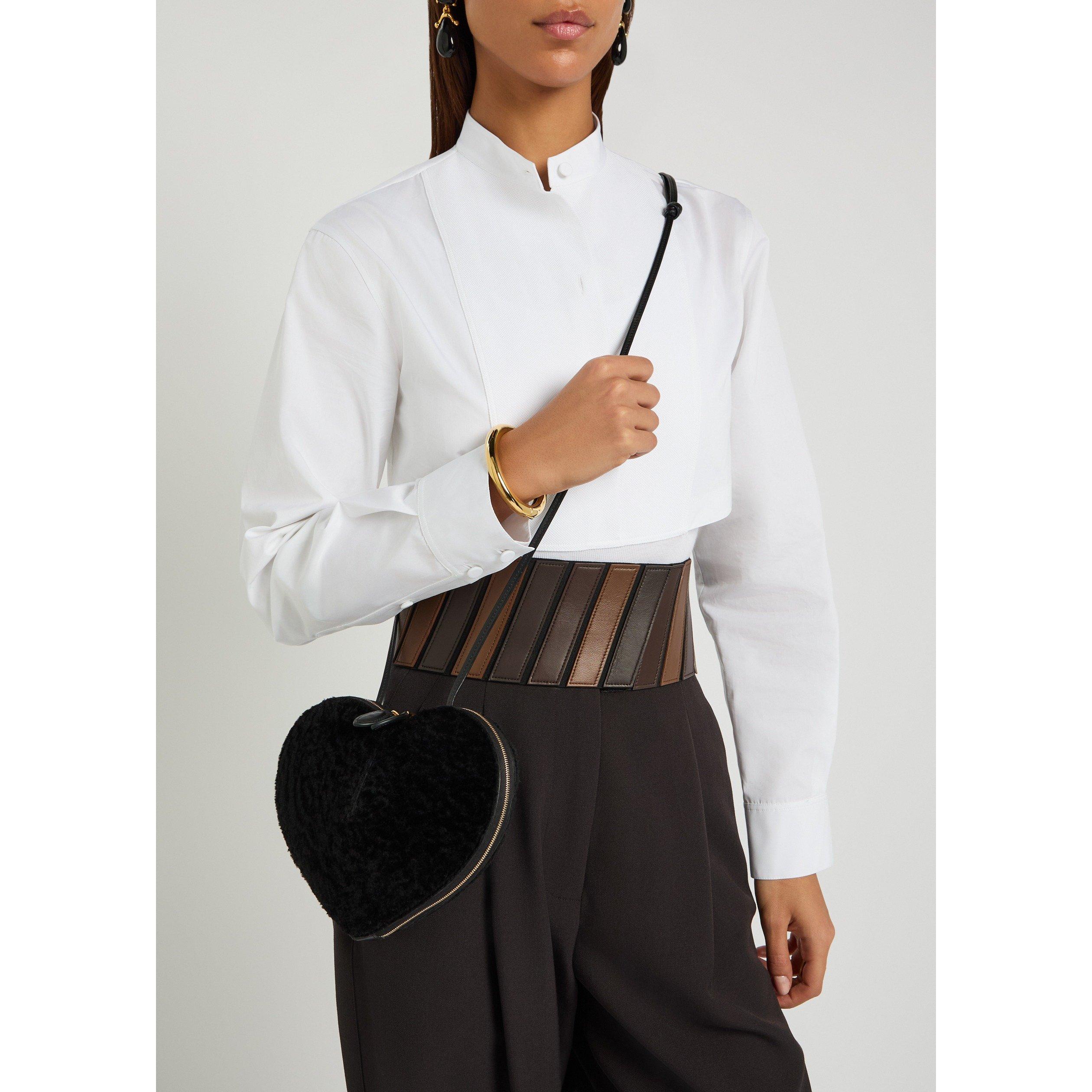 BLACK - Alaia - Women's Le Coeur Shearling Cross Body Bag - 6