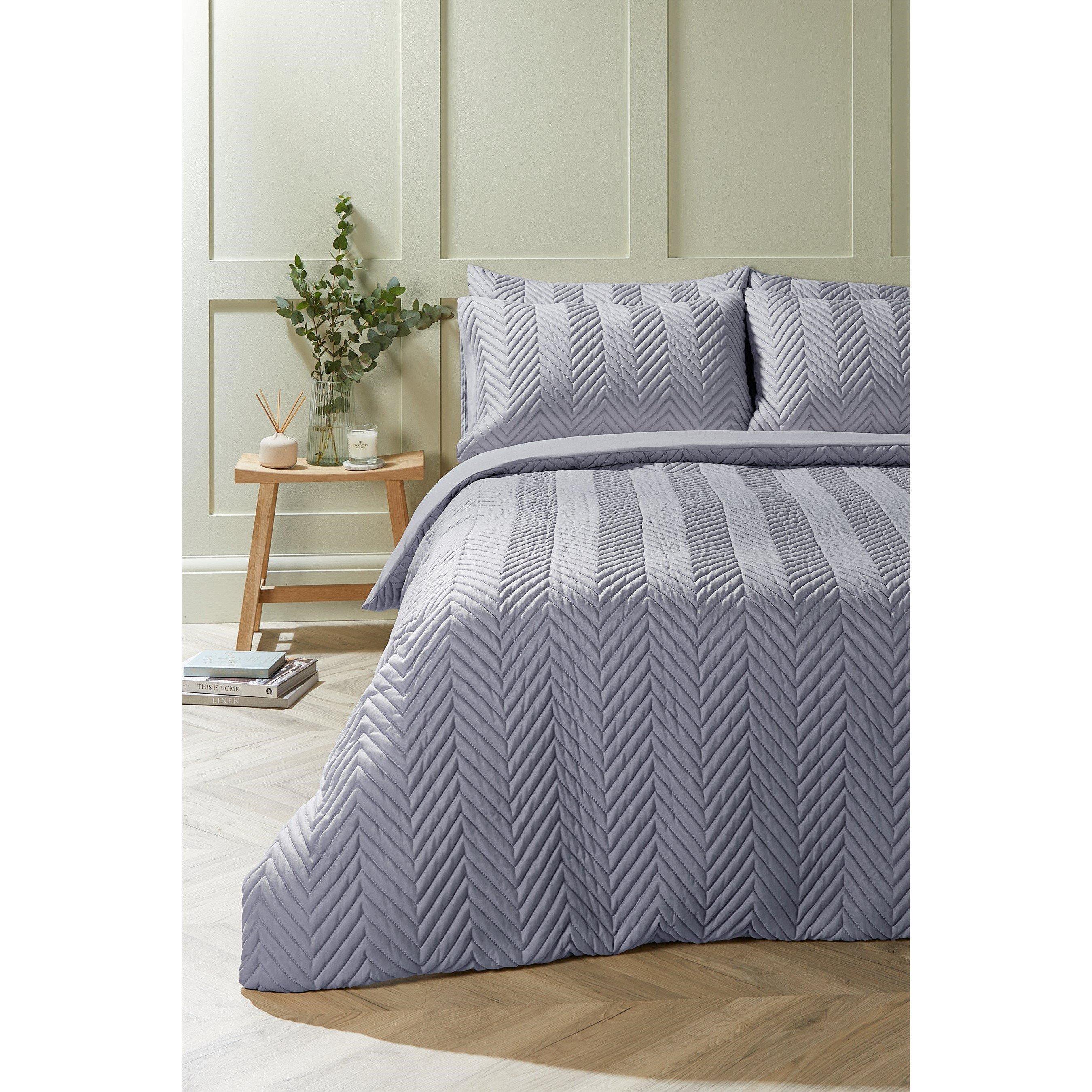 Grey - Homelife - Chevron Pinsonic Design Duvet Set - 1