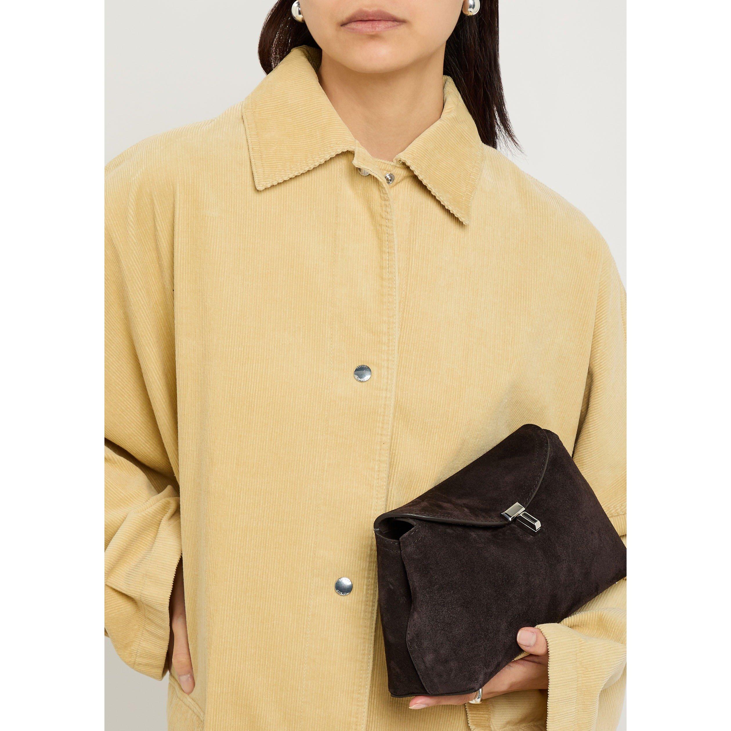 DARK BROWN - Toteme - Women's T-Lock Suede Clutch Bag - 3