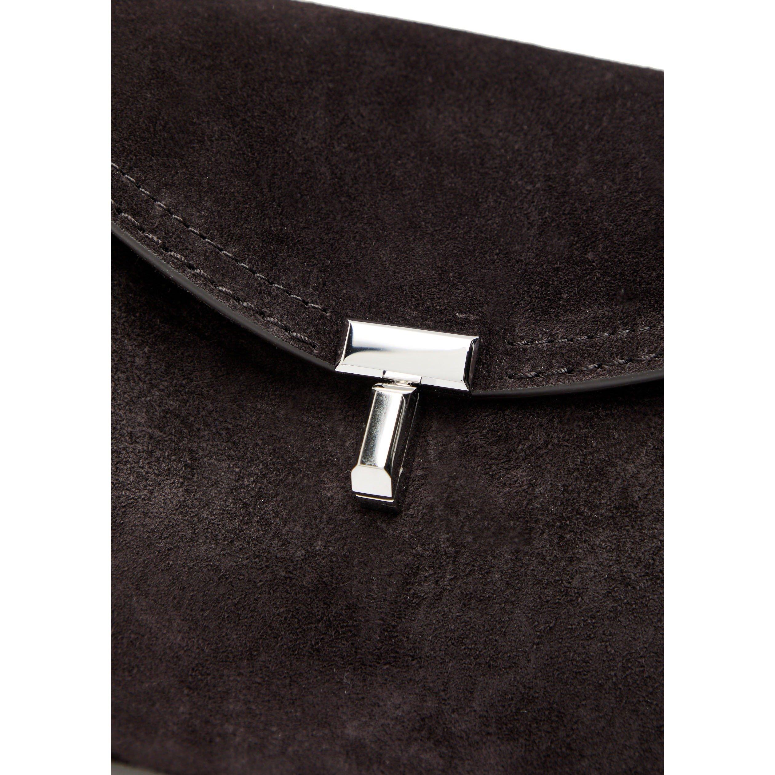 DARK BROWN - Toteme - Women's T-Lock Suede Clutch Bag - 4