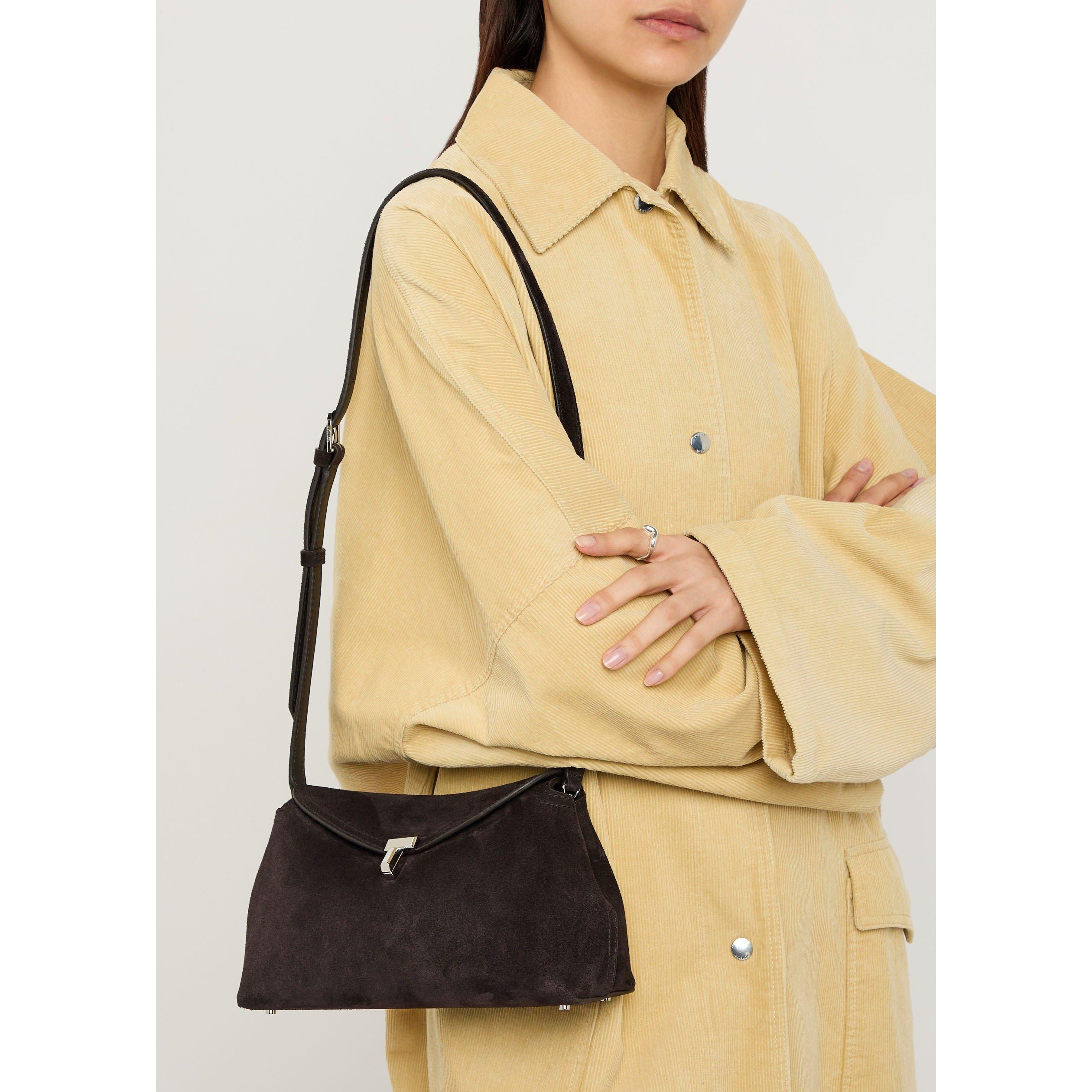 DARK BROWN - Toteme - Women's T-Lock Suede Clutch Bag - 6