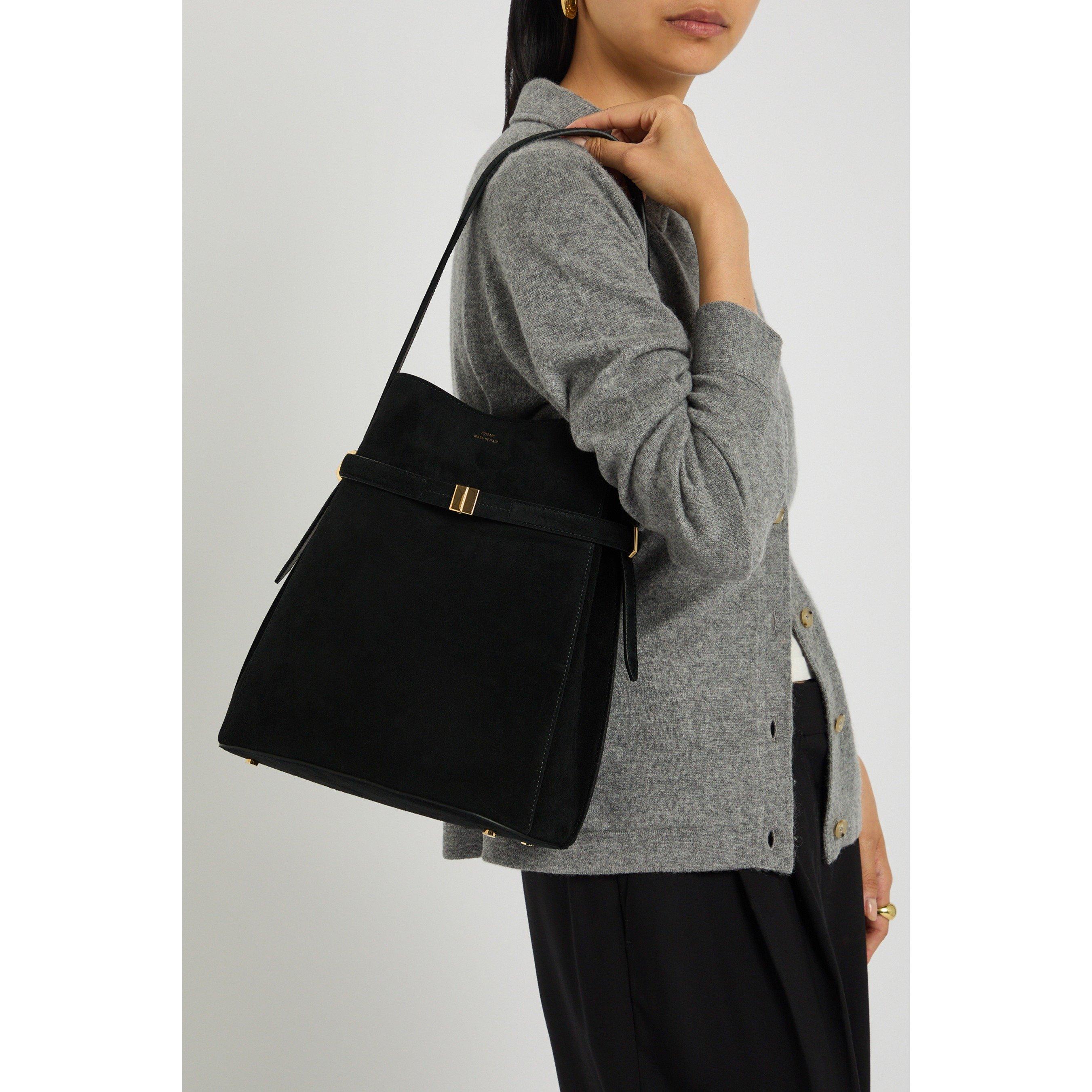 BLACK - Toteme - Women's Belted Suede Bucket Bag - 3