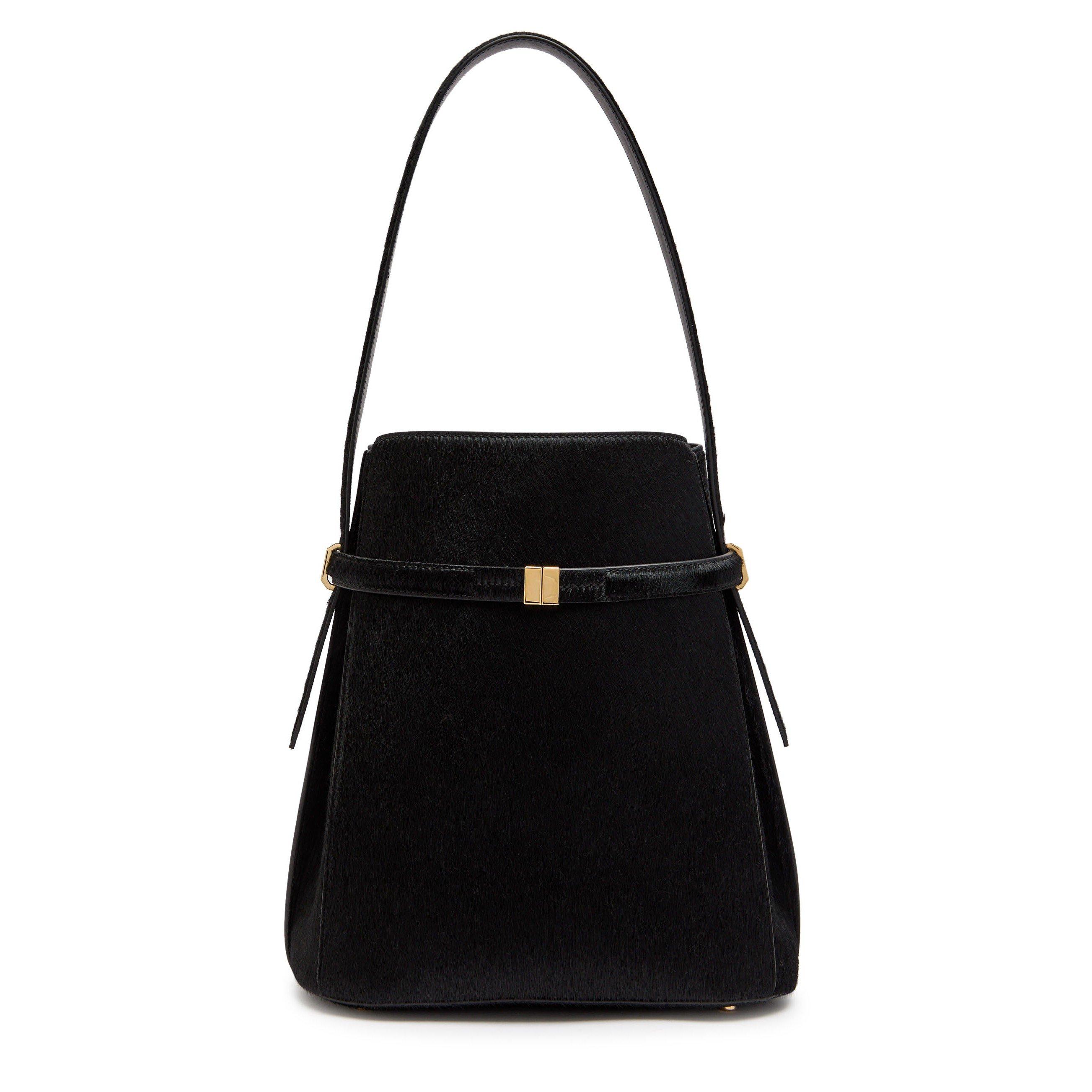 BLACK - Toteme - BELTED PONY HAIR BUCKET BAG