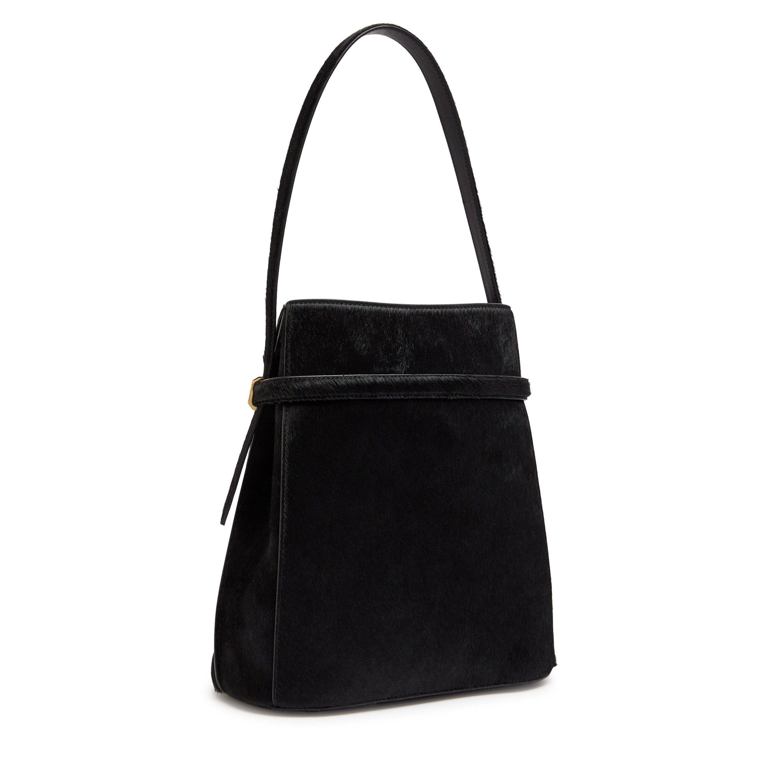 BLACK - Toteme - BELTED PONY HAIR BUCKET BAG - 2