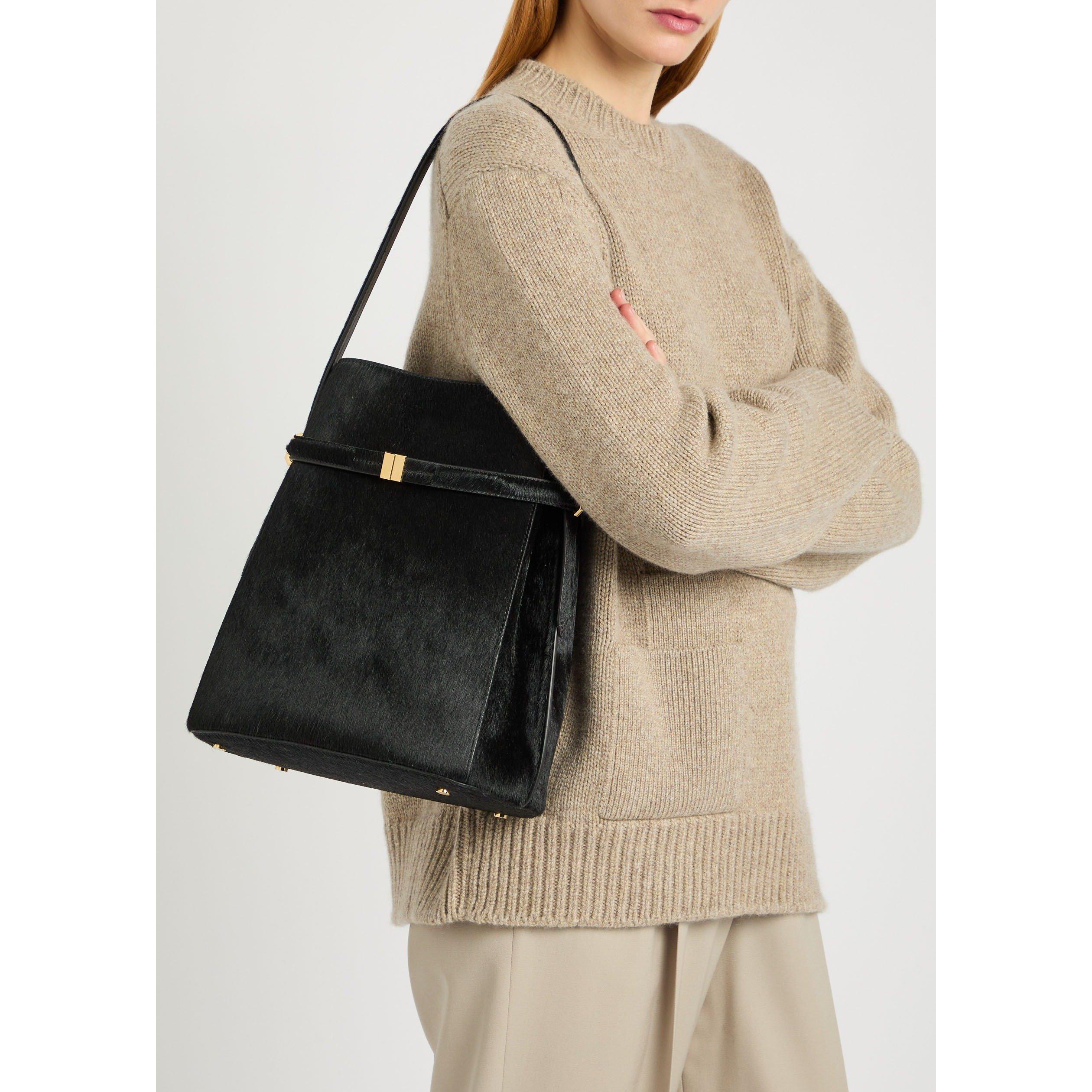 BLACK - Toteme - BELTED PONY HAIR BUCKET BAG - 3