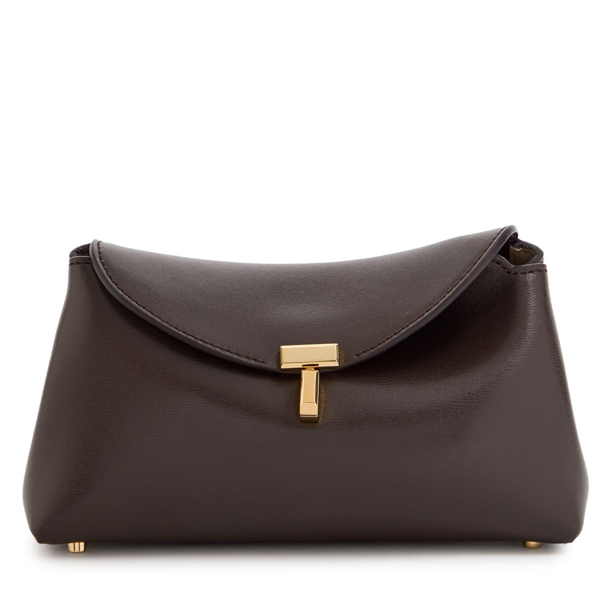 CHOCOLATE - Toteme - MINI T-LOCK LEATHER CLUTCH