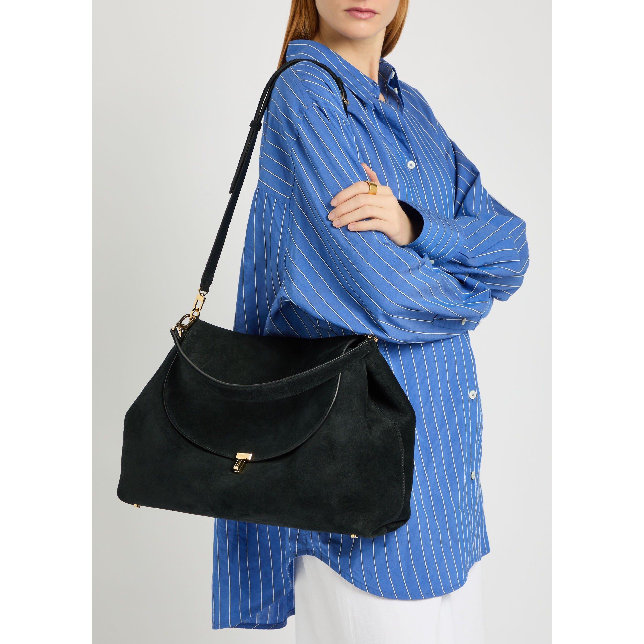 BLACK - Toteme - Women's T-Lock Suede Satchel Bag - 6