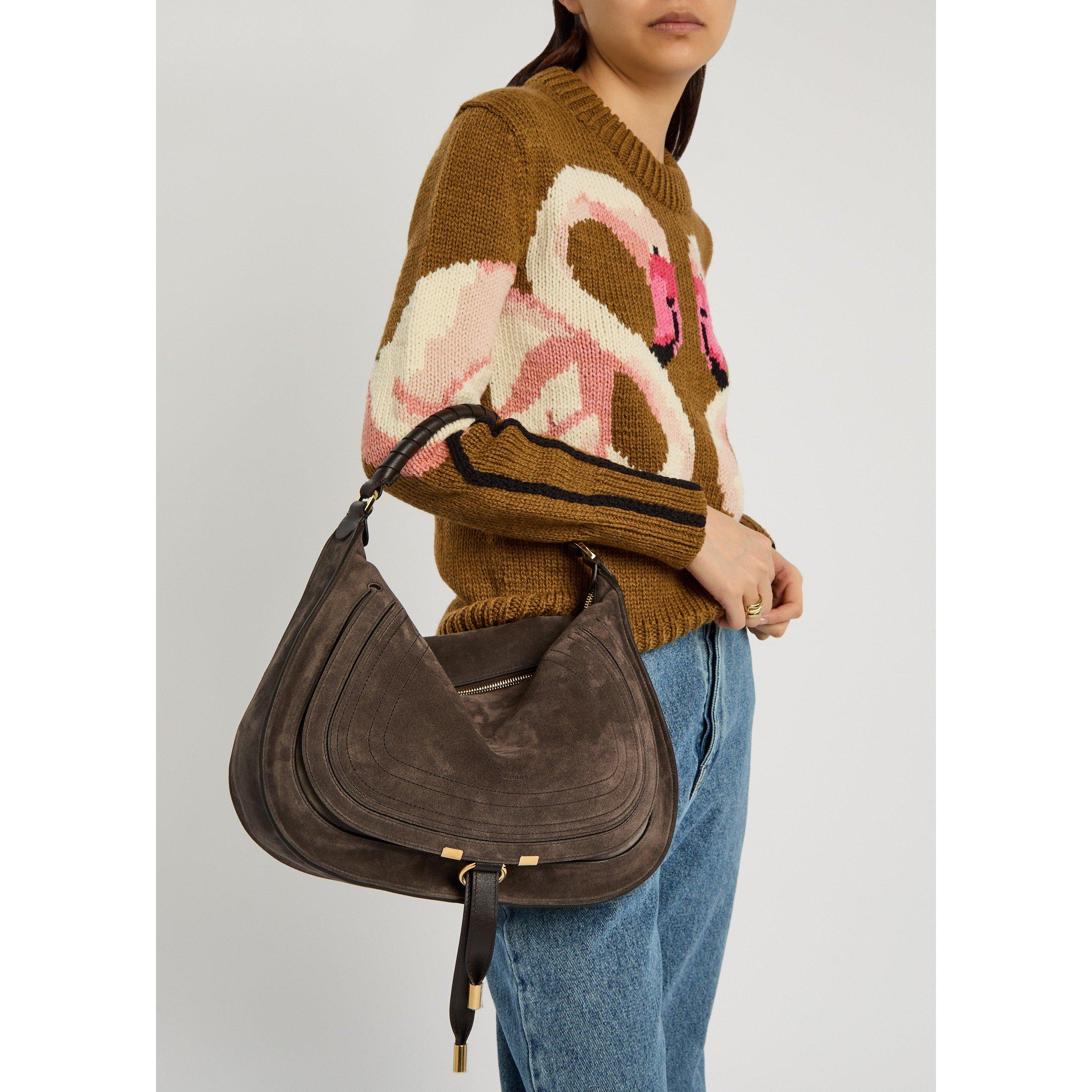DARK BROWN - Chloe - Women's Marcie Suede Shoulder Bag - 3