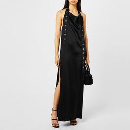Off White Women's  Long Dress with Exaggerated Halter Neck and Belt