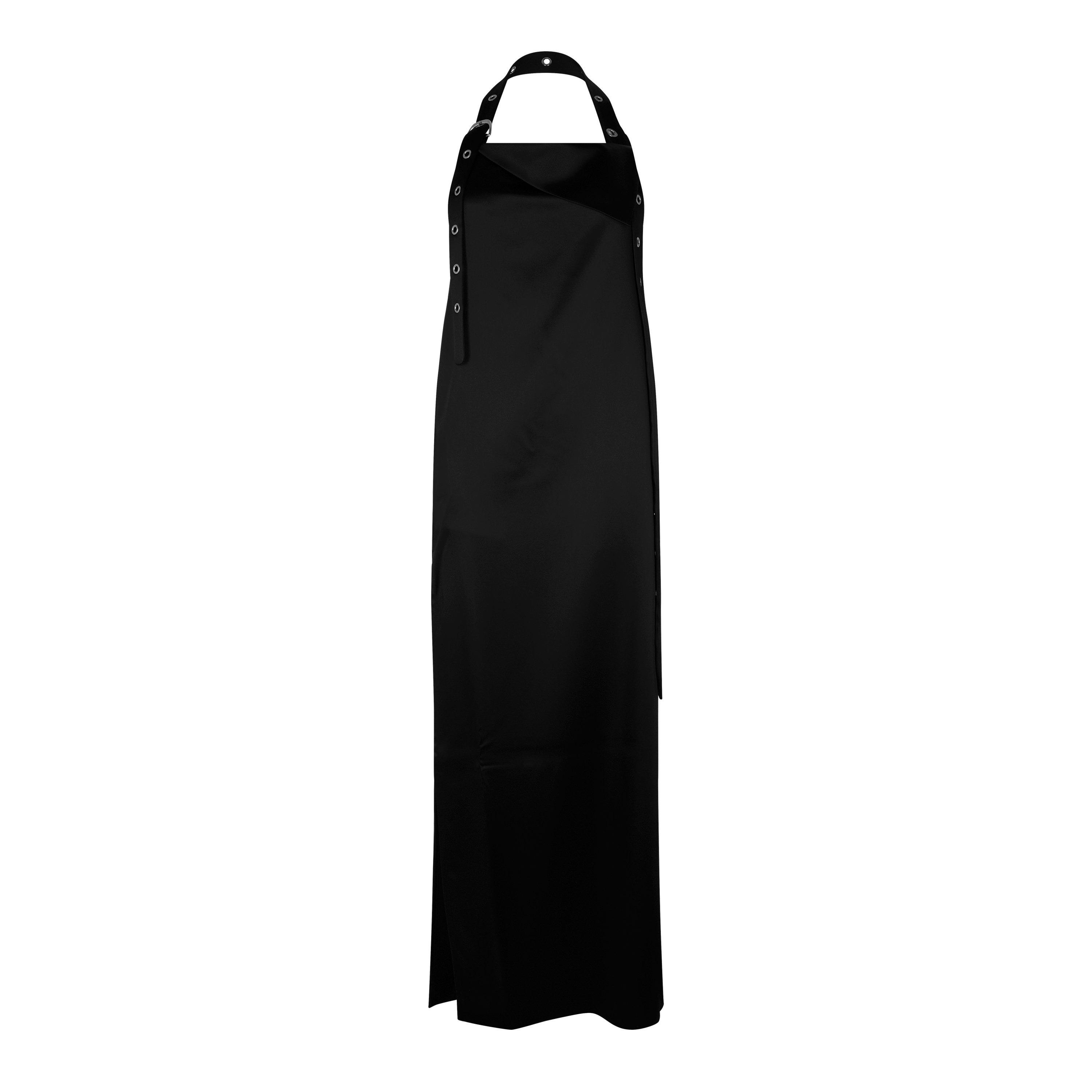 Black - Off White - Women's  Long Dress with Exaggerated Halter Neck and Belt - 4