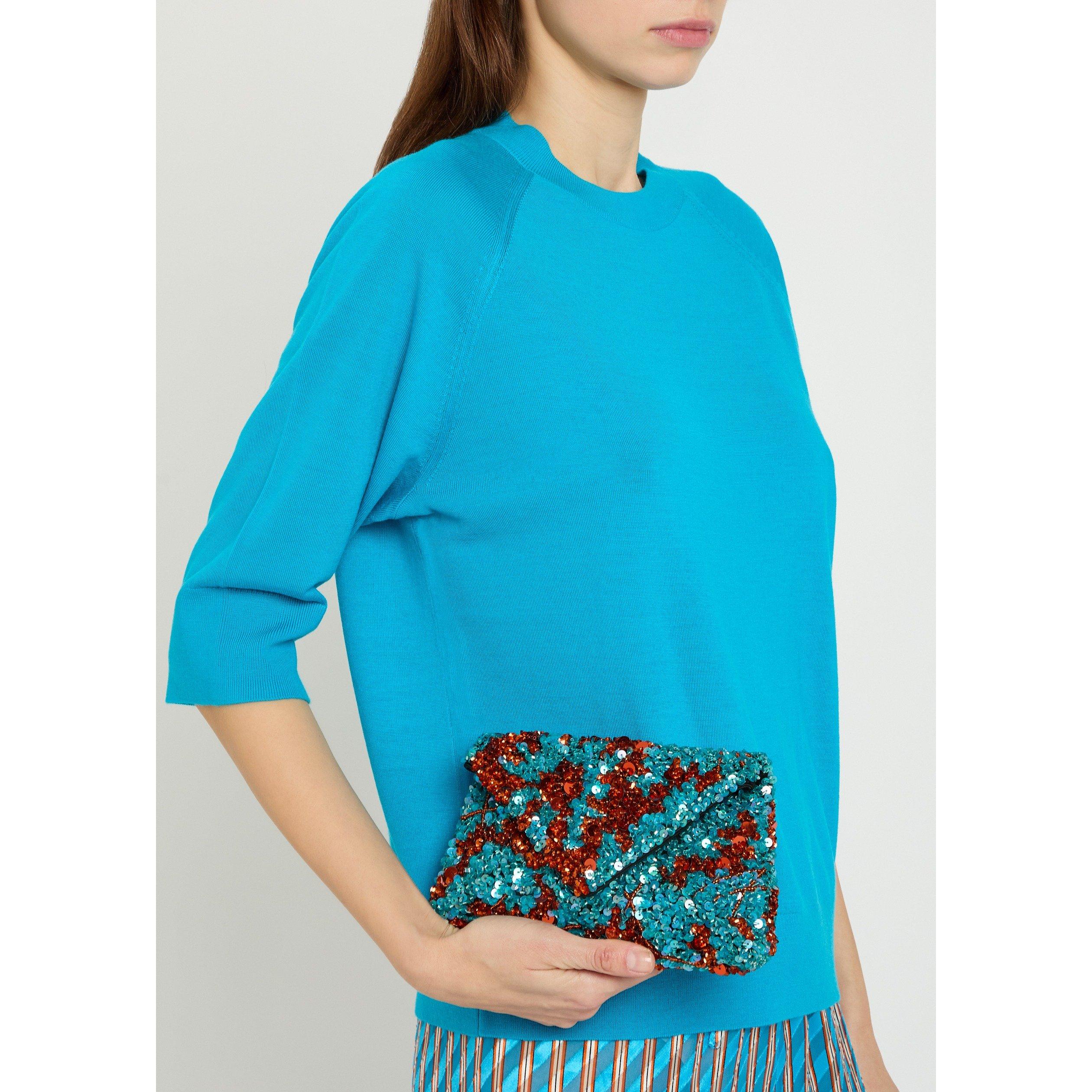 TURQUOISE - Dries Van Noten - Women's Envelope Embellished Silk Clutch Bag - 3