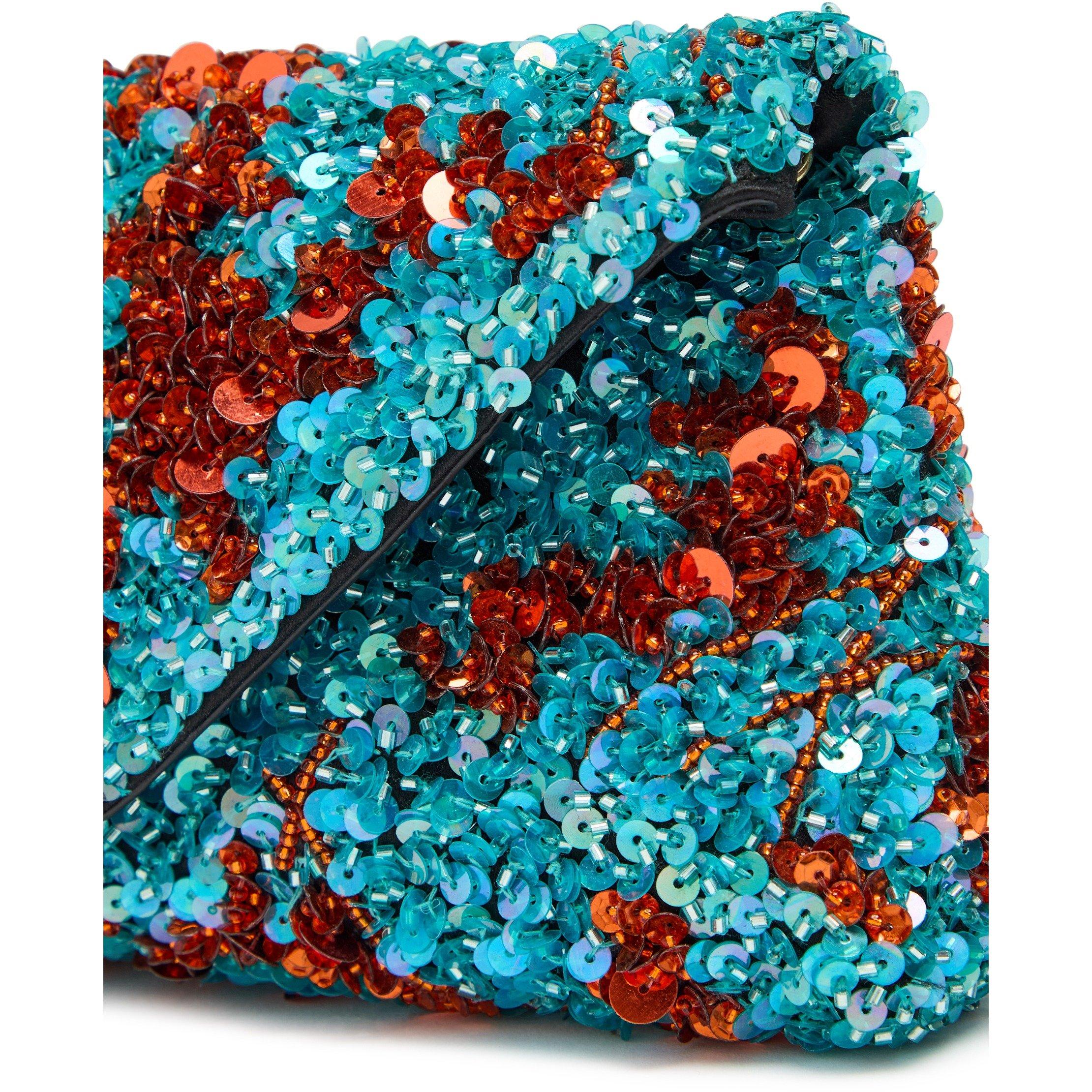 TURQUOISE - Dries Van Noten - Women's Envelope Embellished Silk Clutch Bag - 4
