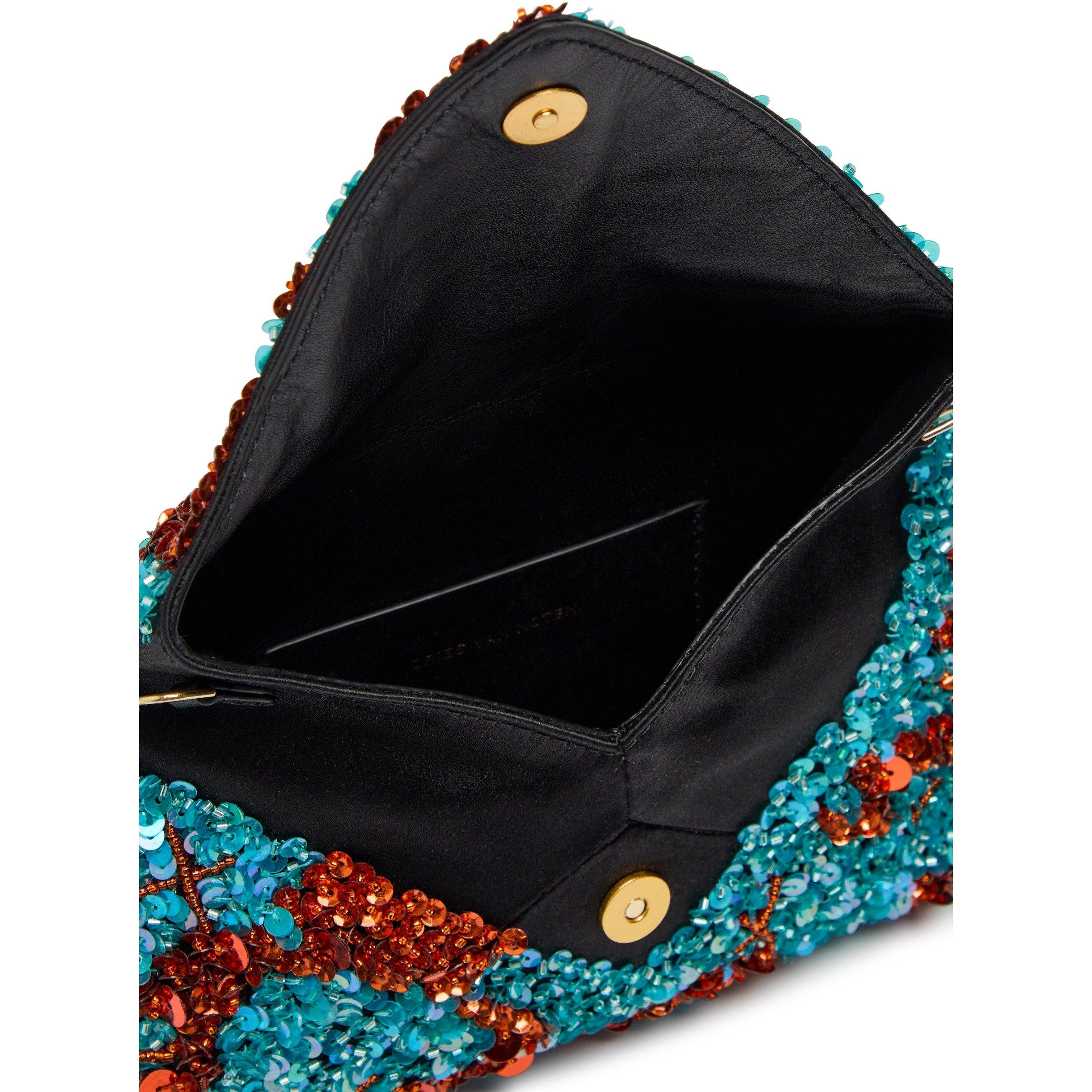 TURQUOISE - Dries Van Noten - Women's Envelope Embellished Silk Clutch Bag - 5