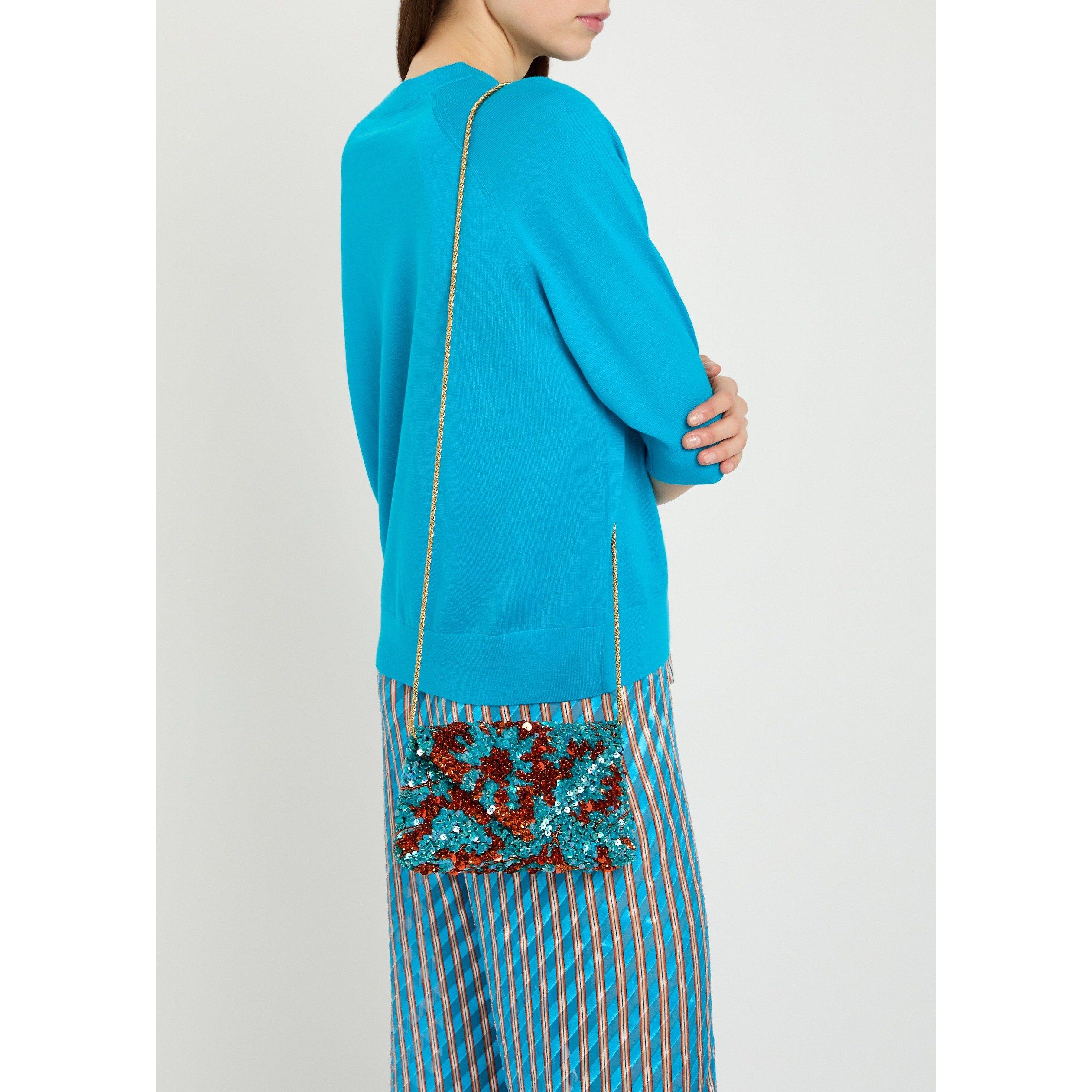 TURQUOISE - Dries Van Noten - Women's Envelope Embellished Silk Clutch Bag - 6