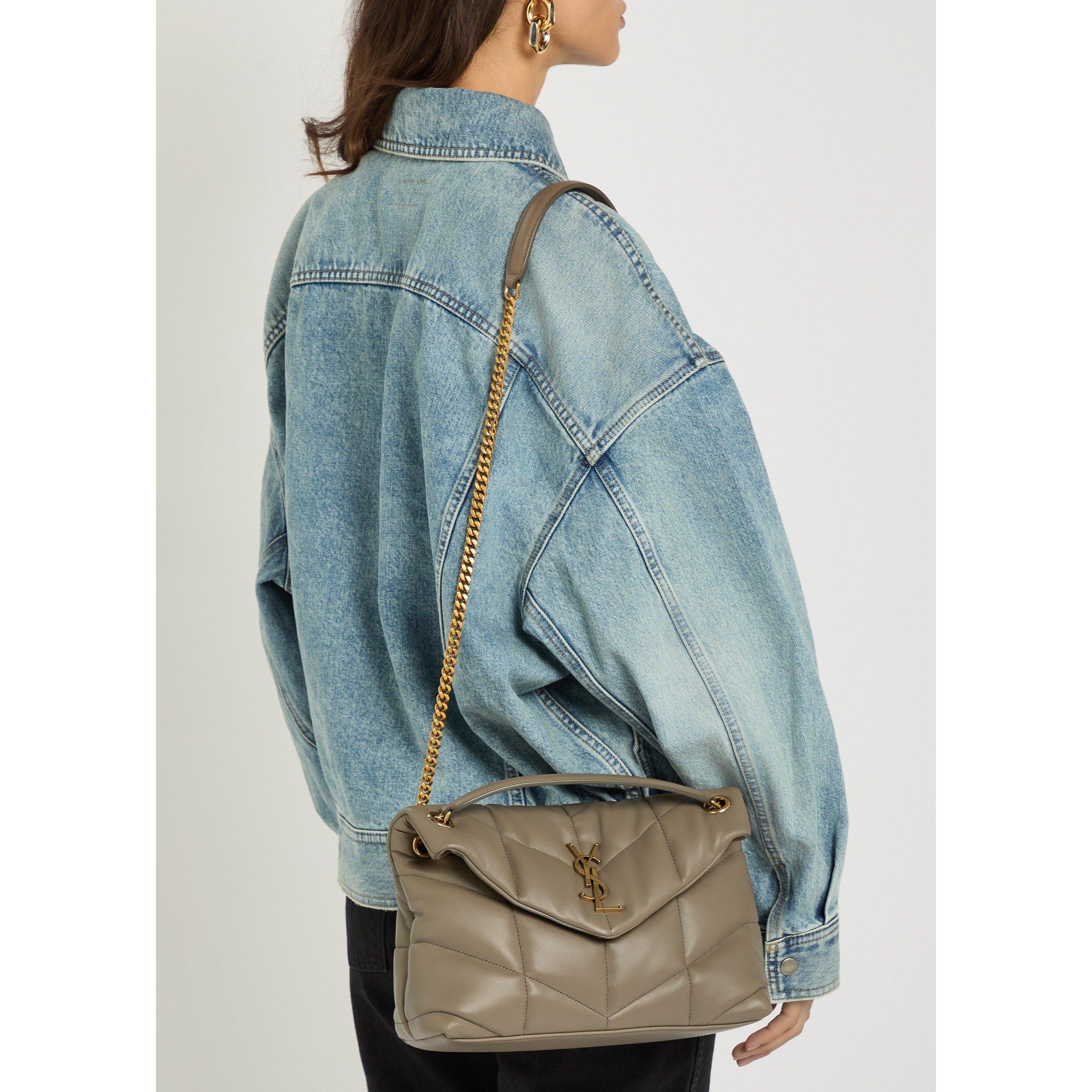 TAUPE - Saint Laurent - Women's Lou Puffer Small Leather Shoulder Bag - 6