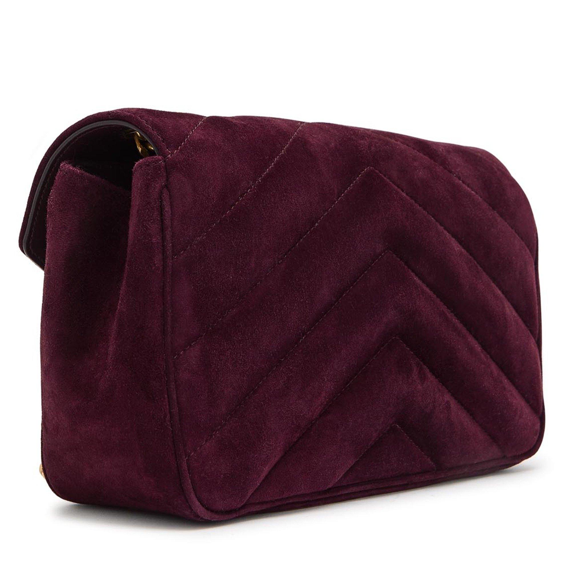 BURGUNDY - Saint Laurent - Women's Small Loulou Suede Shoulder Bag - 2