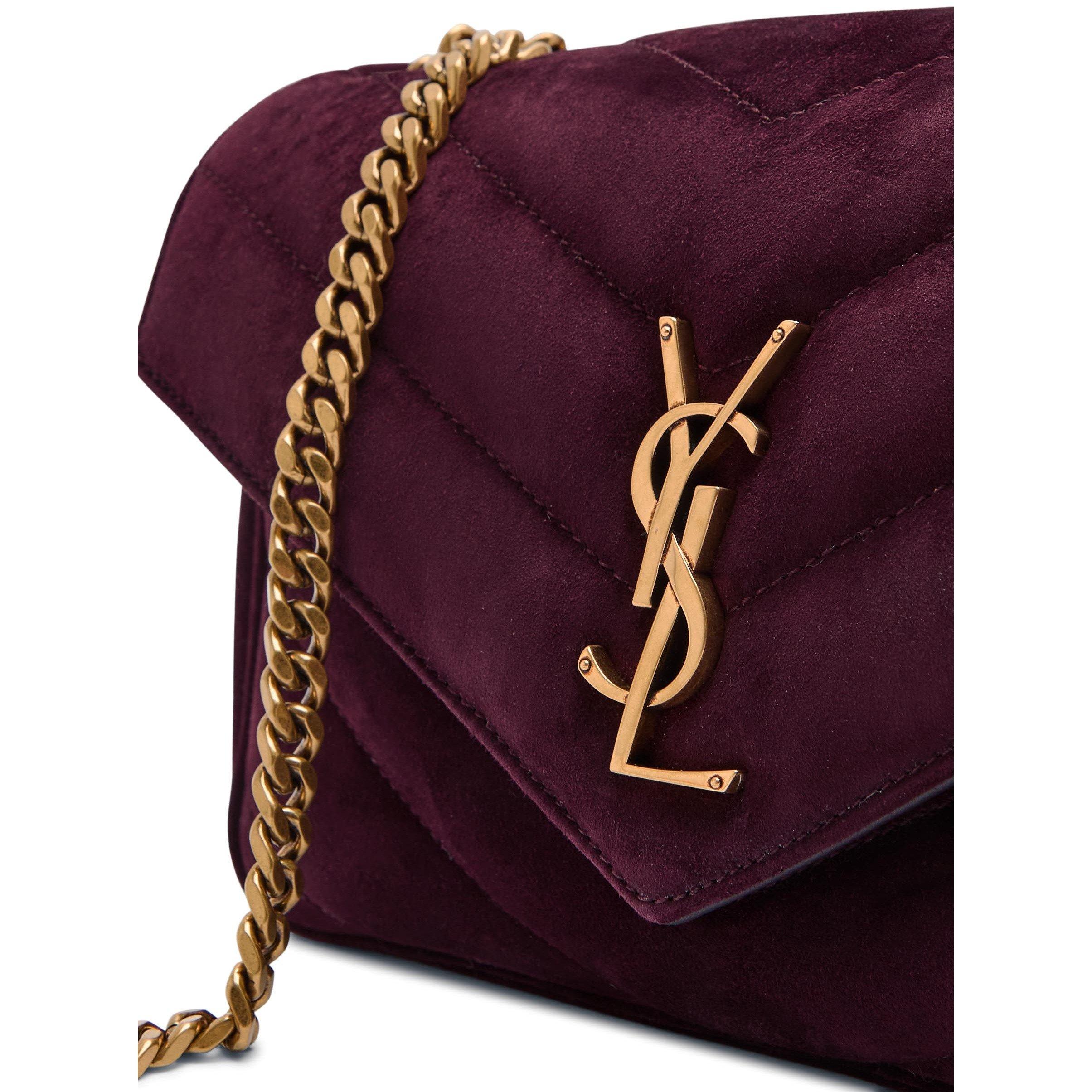 BURGUNDY - Saint Laurent - Women's Small Loulou Suede Shoulder Bag - 4