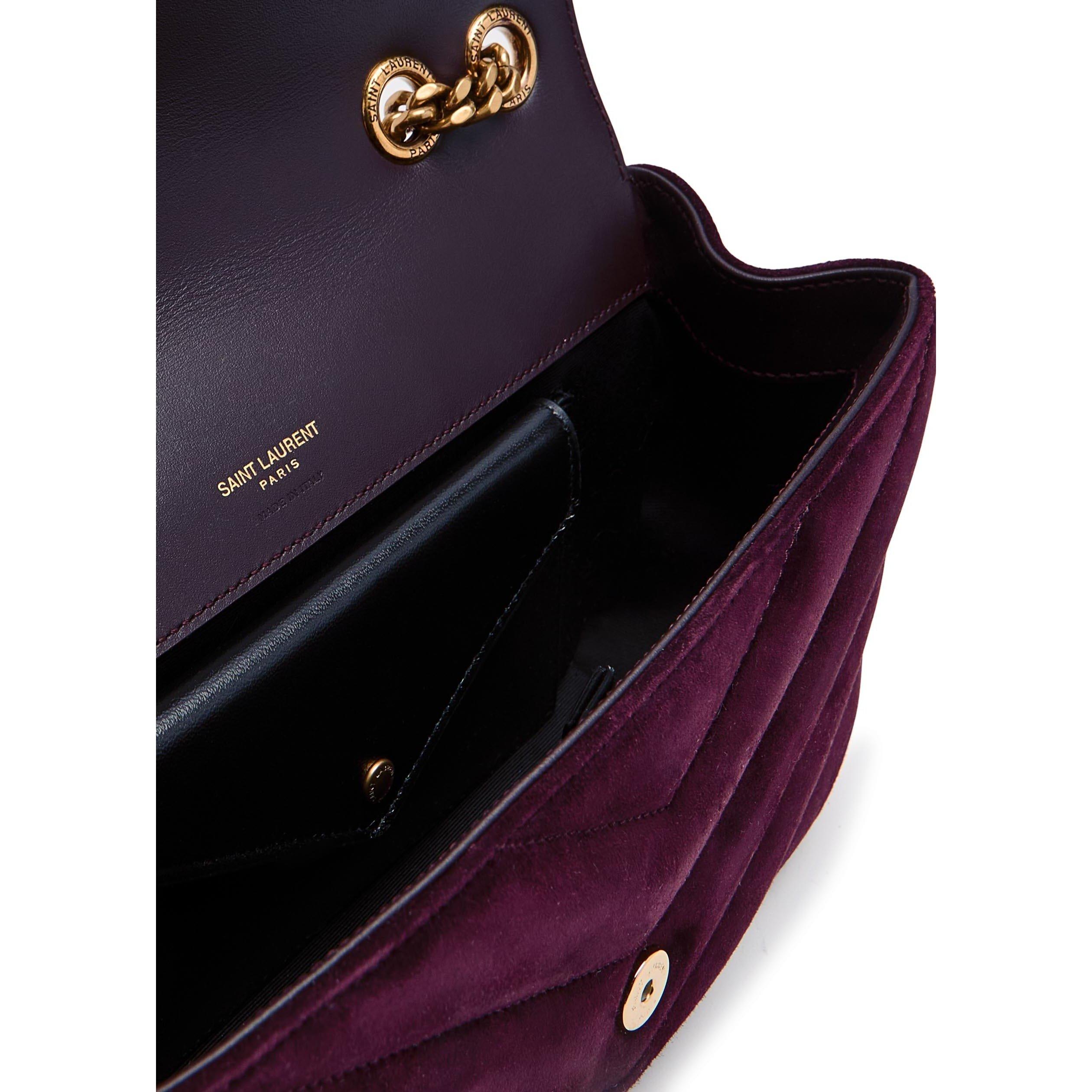 BURGUNDY - Saint Laurent - Women's Small Loulou Suede Shoulder Bag - 5
