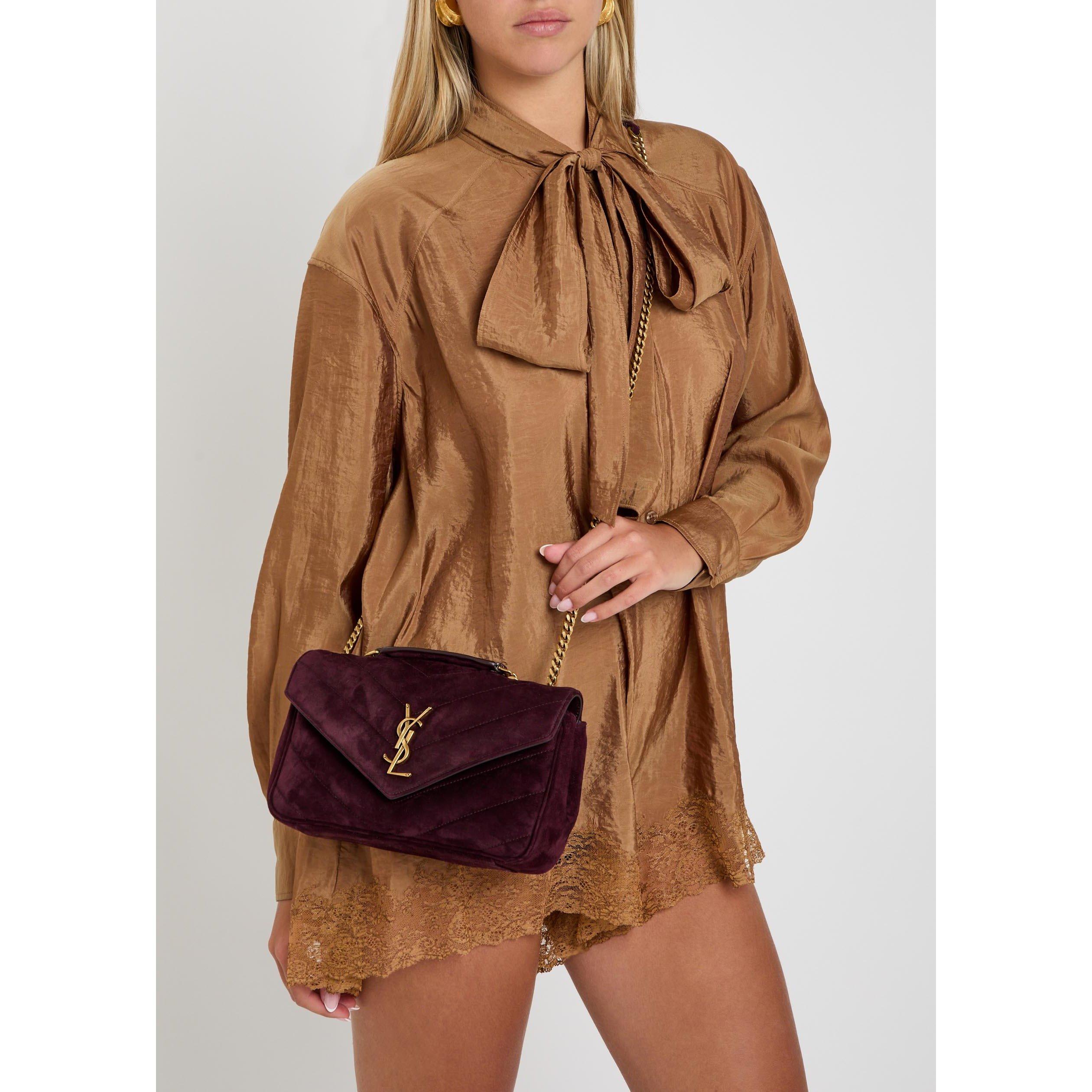 BURGUNDY - Saint Laurent - Women's Small Loulou Suede Shoulder Bag - 6