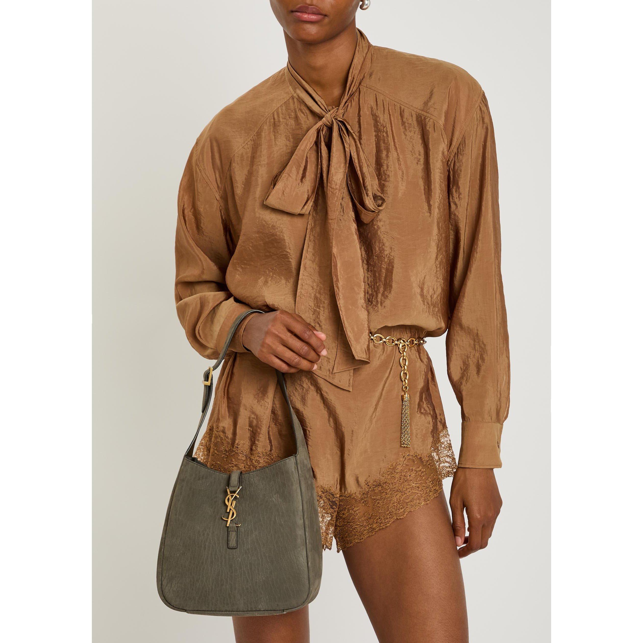 GREY - Saint Laurent - Women's Le 5à7 Small Suede Hobo Bag - 3