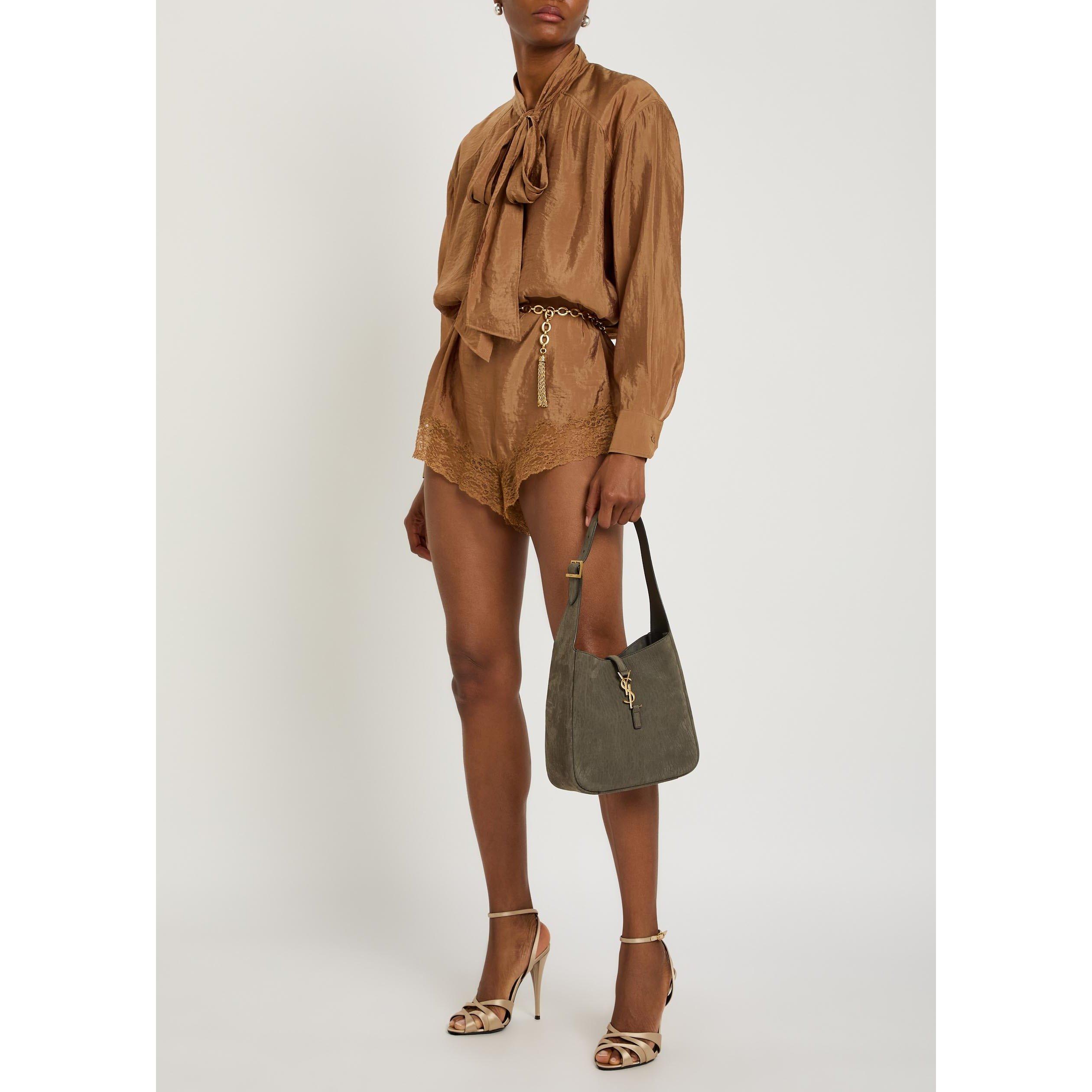 GREY - Saint Laurent - Women's Le 5à7 Small Suede Hobo Bag - 7