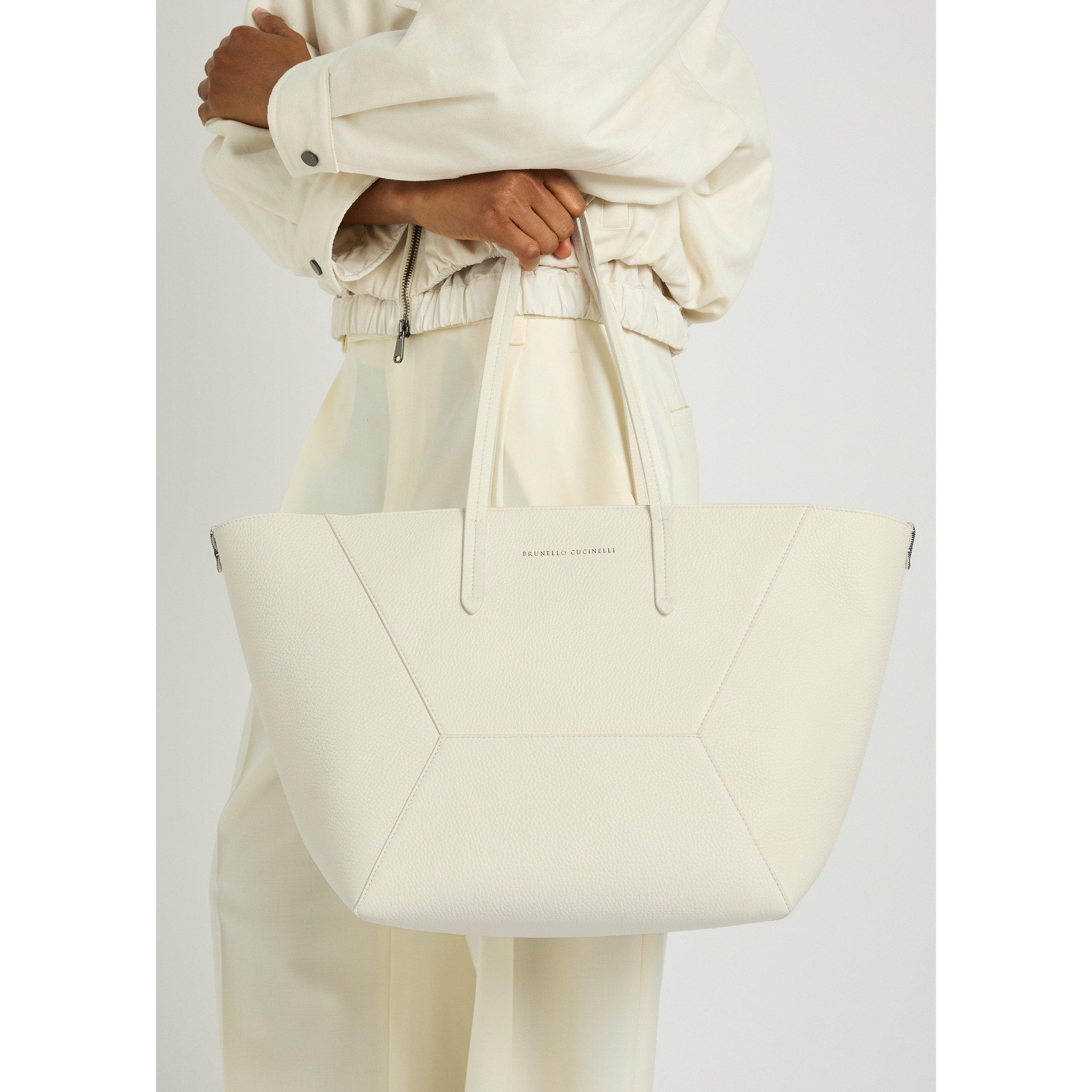 CREAM - Brunello Cucinelli - BEAD MED TOTE GRAIN - 3