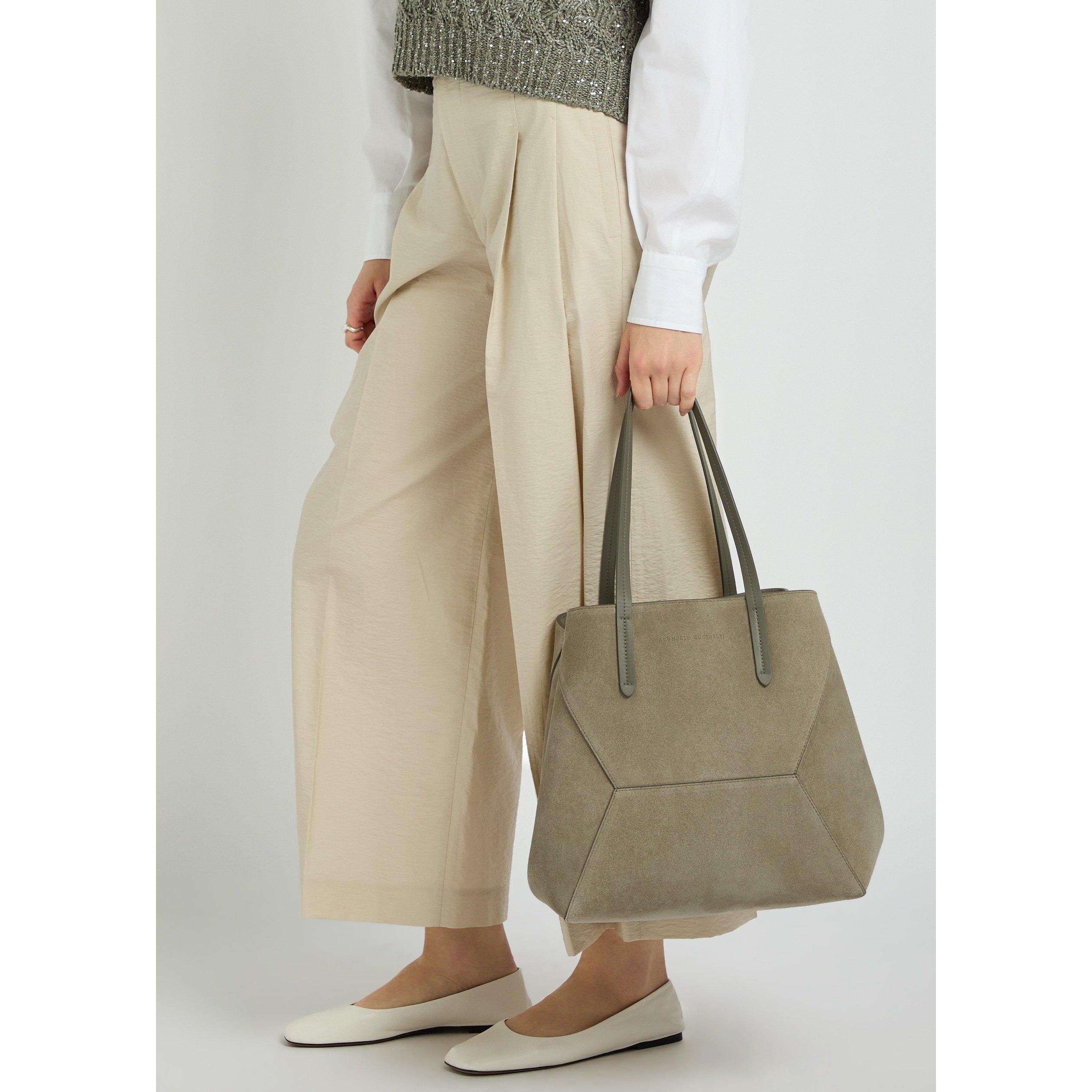 SAND - Brunello Cucinelli - Women's Suede Beaded Medium Tote Bag - 3