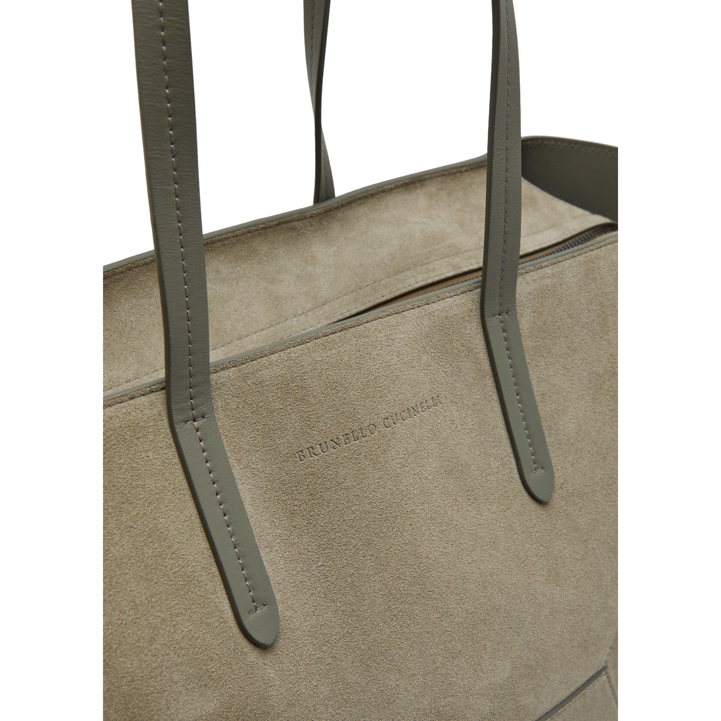SAND - Brunello Cucinelli - Women's Suede Beaded Medium Tote Bag - 4