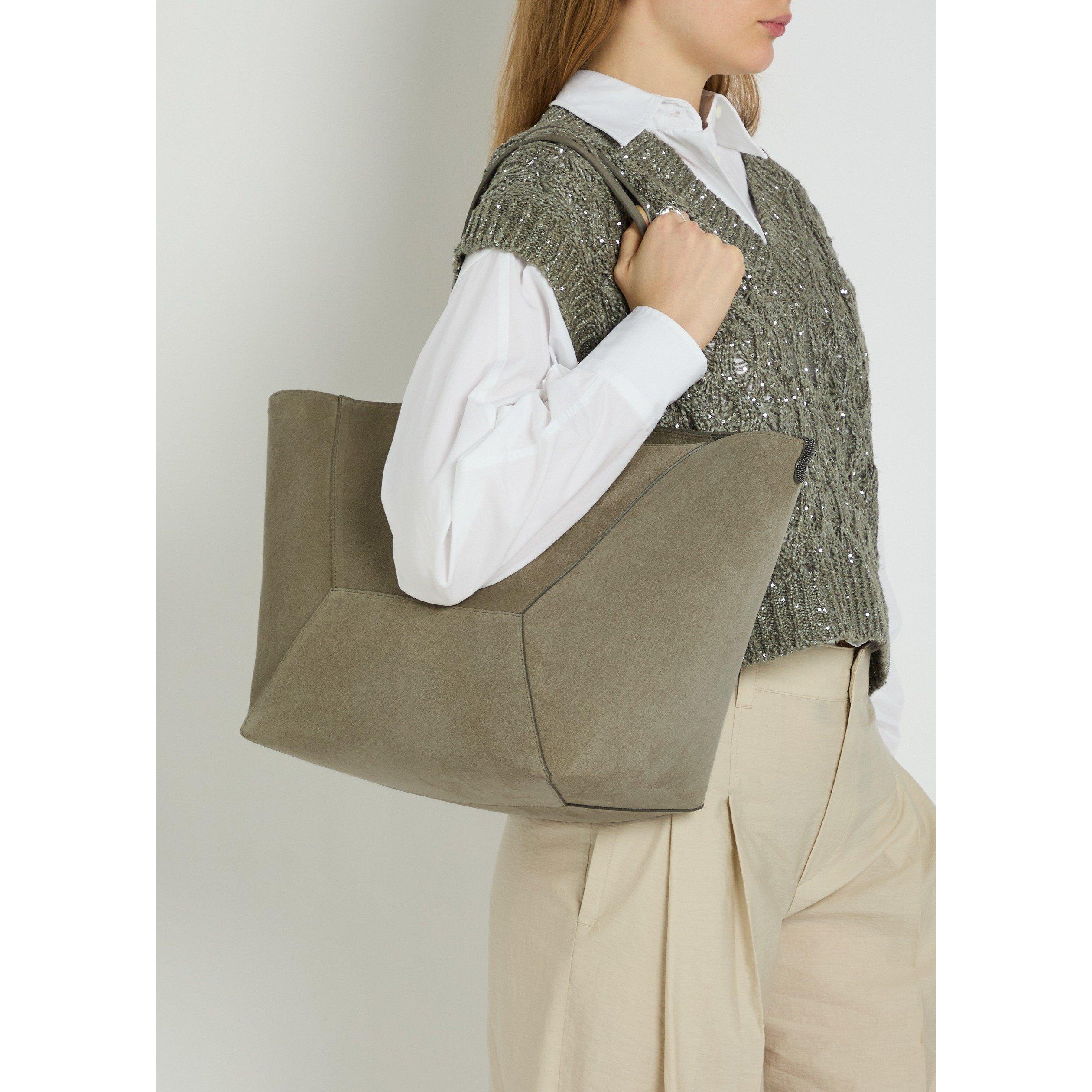 SAND - Brunello Cucinelli - Women's Suede Beaded Medium Tote Bag - 6