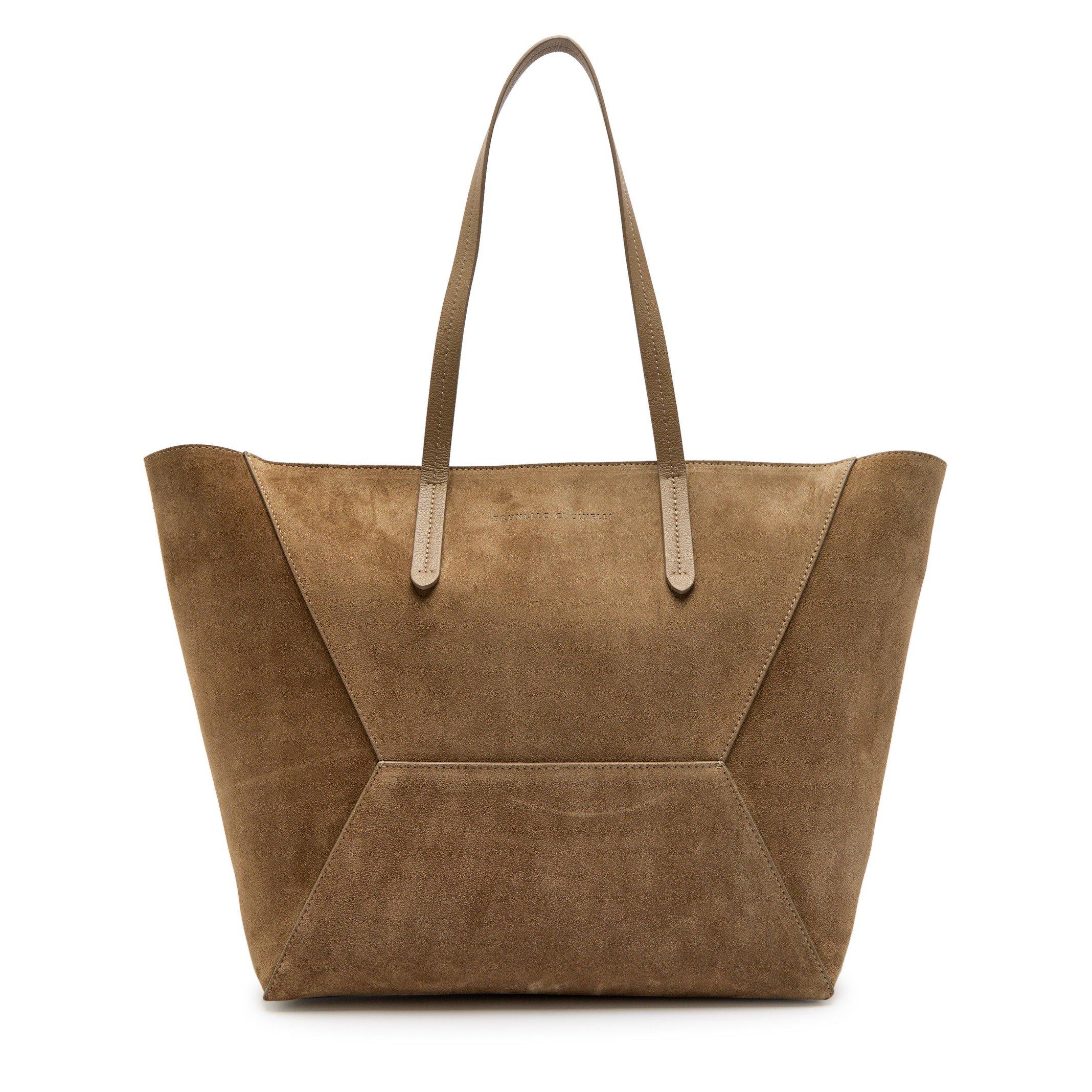 DARK BROWN - Brunello Cucinelli - BEAD SUEDE TOTE MED