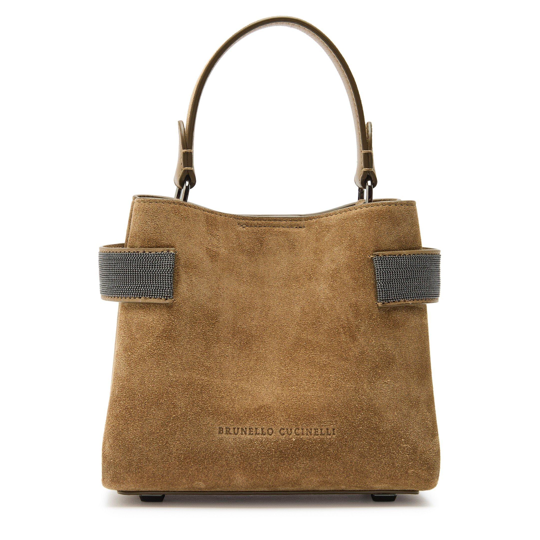 DARK BROWN - Brunello Cucinelli - MINI BEAD EMBELLISHED BAG SUED - 1