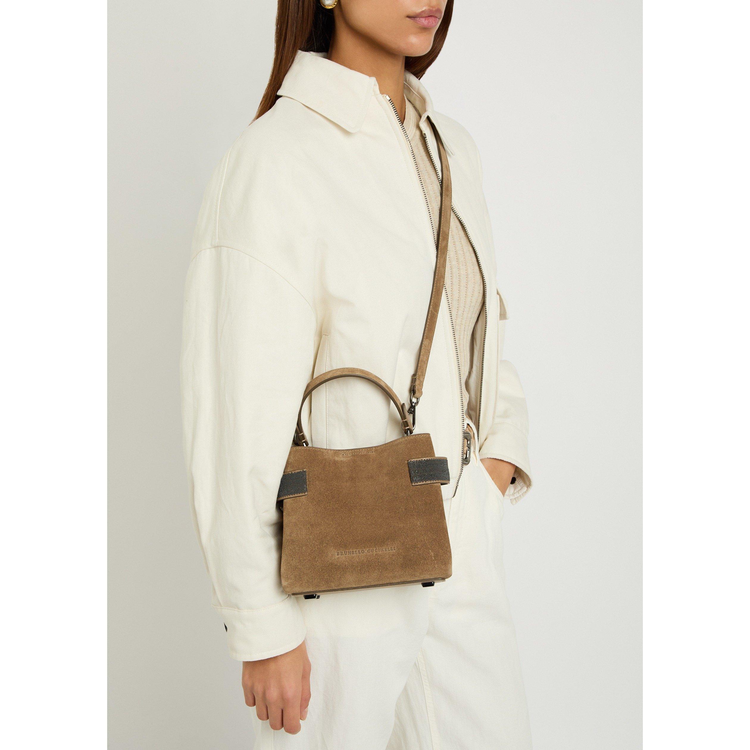 DARK BROWN - Brunello Cucinelli - MINI BEAD EMBELLISHED BAG SUED - 3