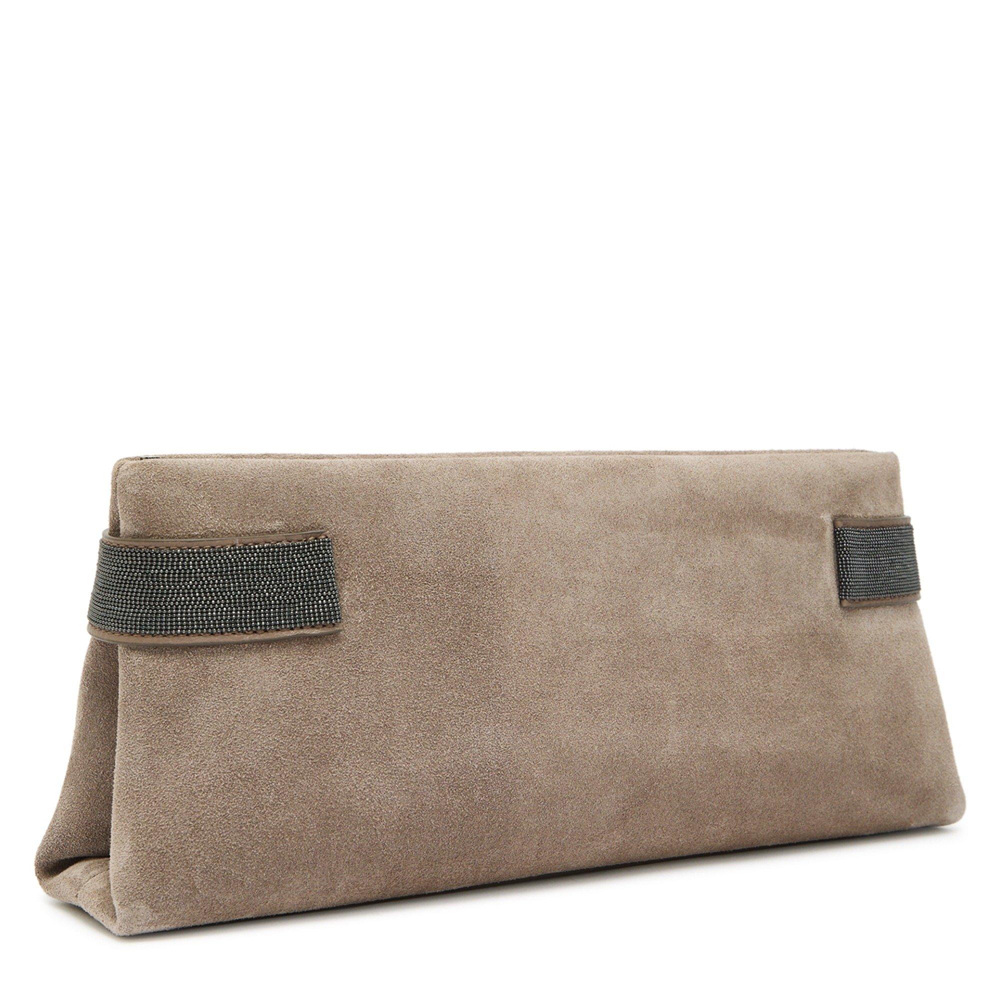 SAND - Brunello Cucinelli - BEAD SUEDE EMBELISHED CLUTCH - 2