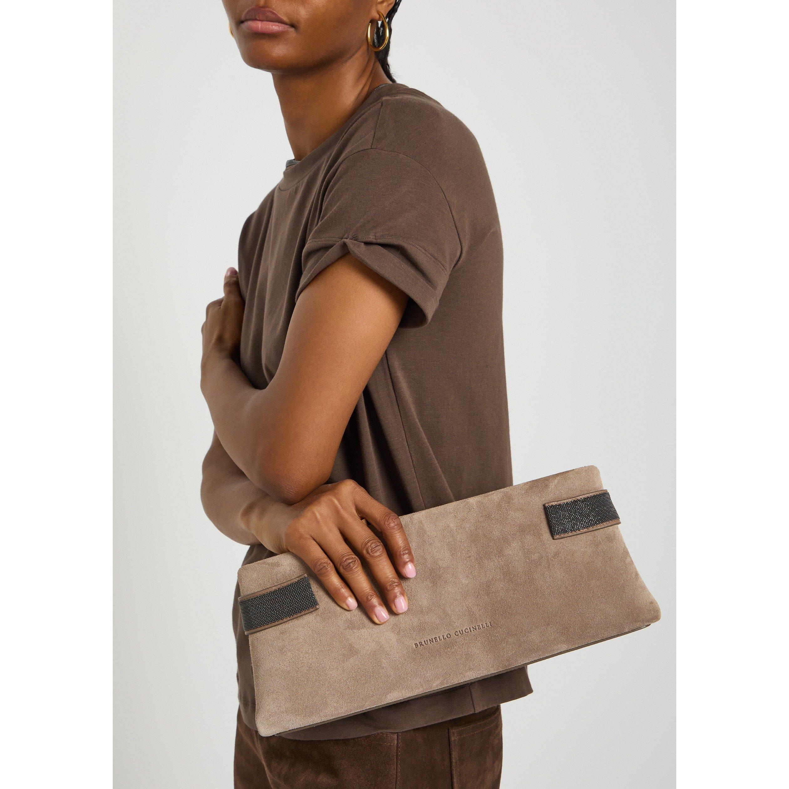 SAND - Brunello Cucinelli - BEAD SUEDE EMBELISHED CLUTCH - 3